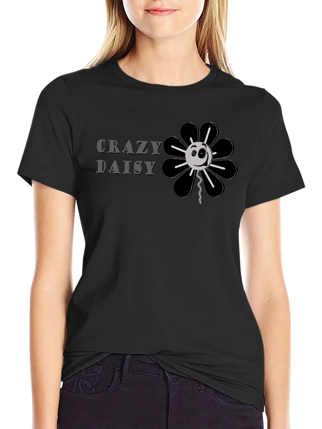 Crazy Daisy Graphic Tee - Black Cotton