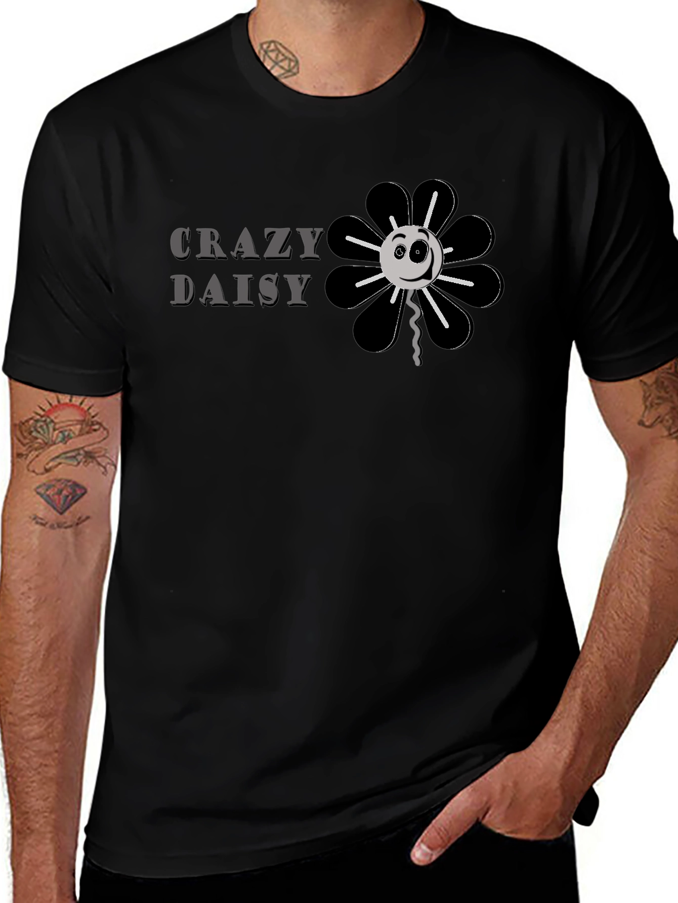 Crazy Daisy Graphic Tee - Black Cotton