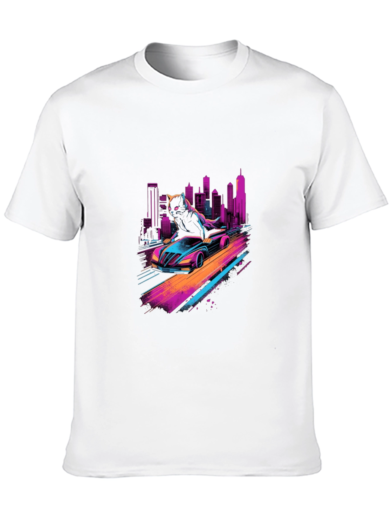 Cyber Cat Racing T-Shirt - Retro Wave Style