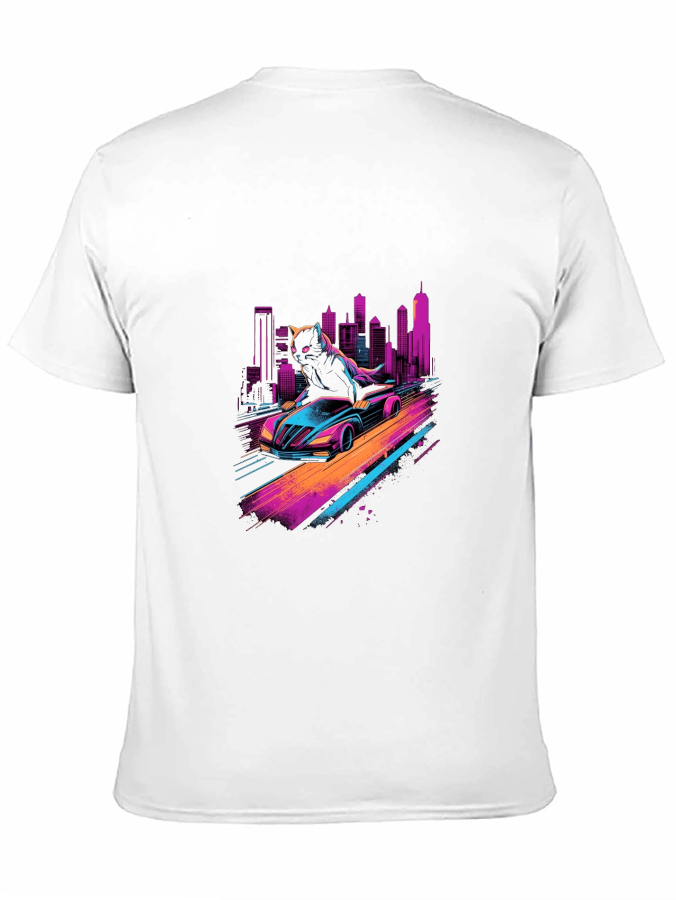 Cyber Cat Racing T-Shirt - Retro Wave Style