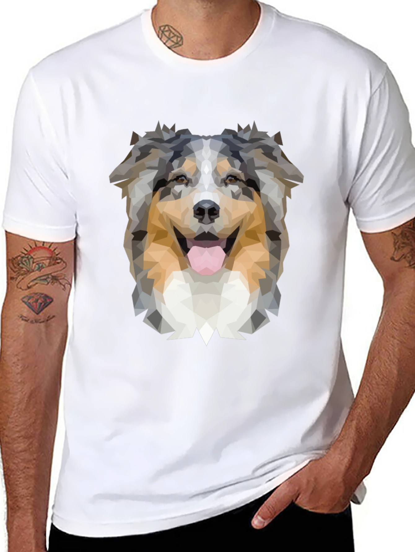 Geometric Dog T-Shirt - Australian Shepherd Design