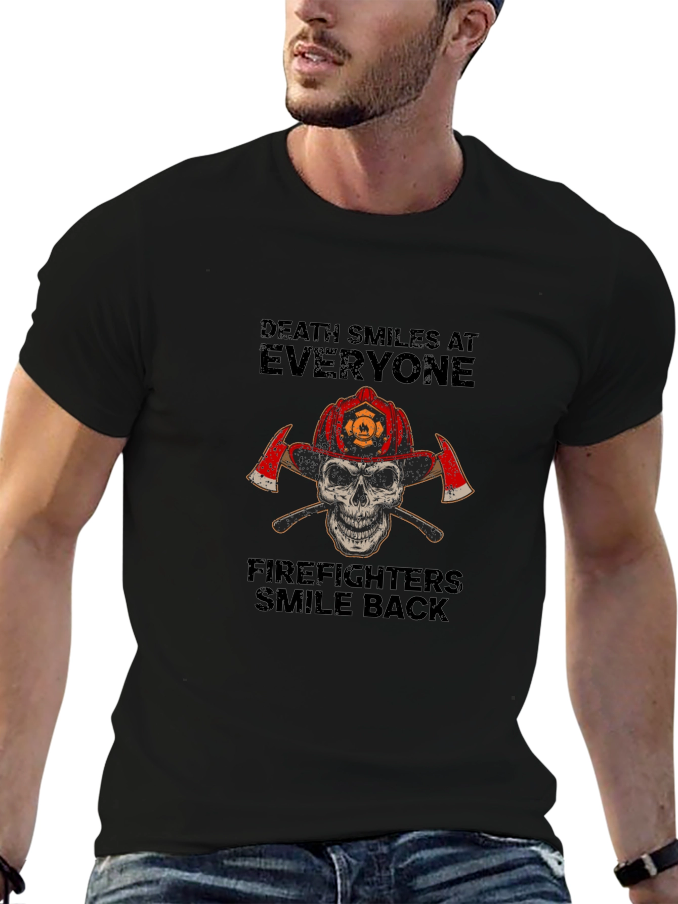 Firefighter Skull Graphic T-Shirt
