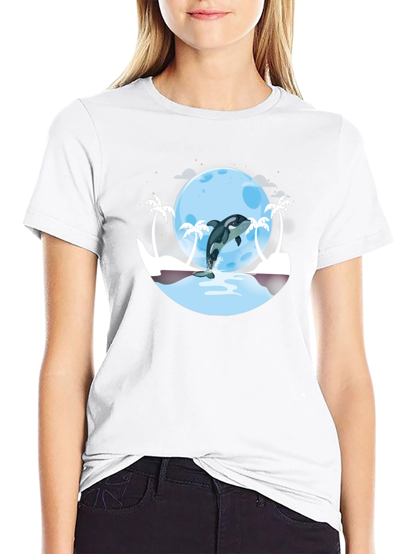 Orca Moon T-Shirt - Black Graphic Tee