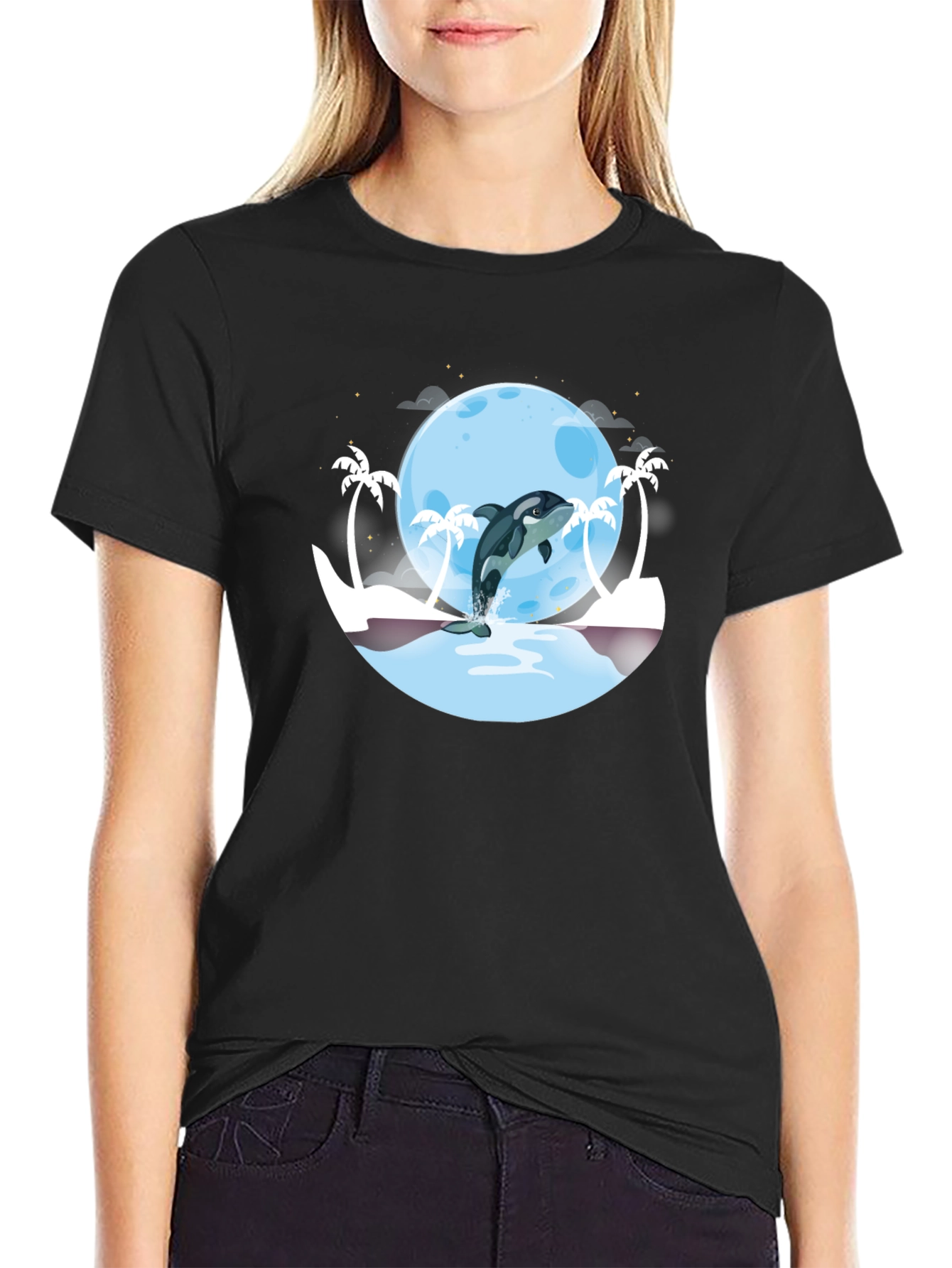Orca Moon T-Shirt - Black Graphic Tee