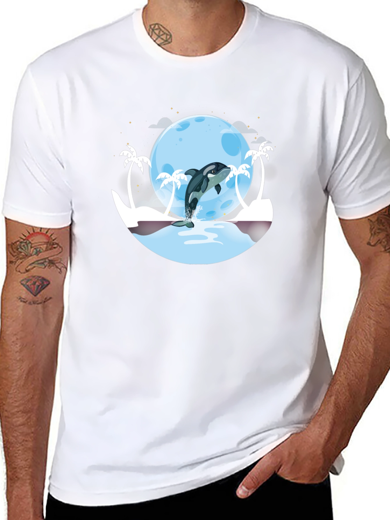 Orca Moon T-Shirt - Black Graphic Tee