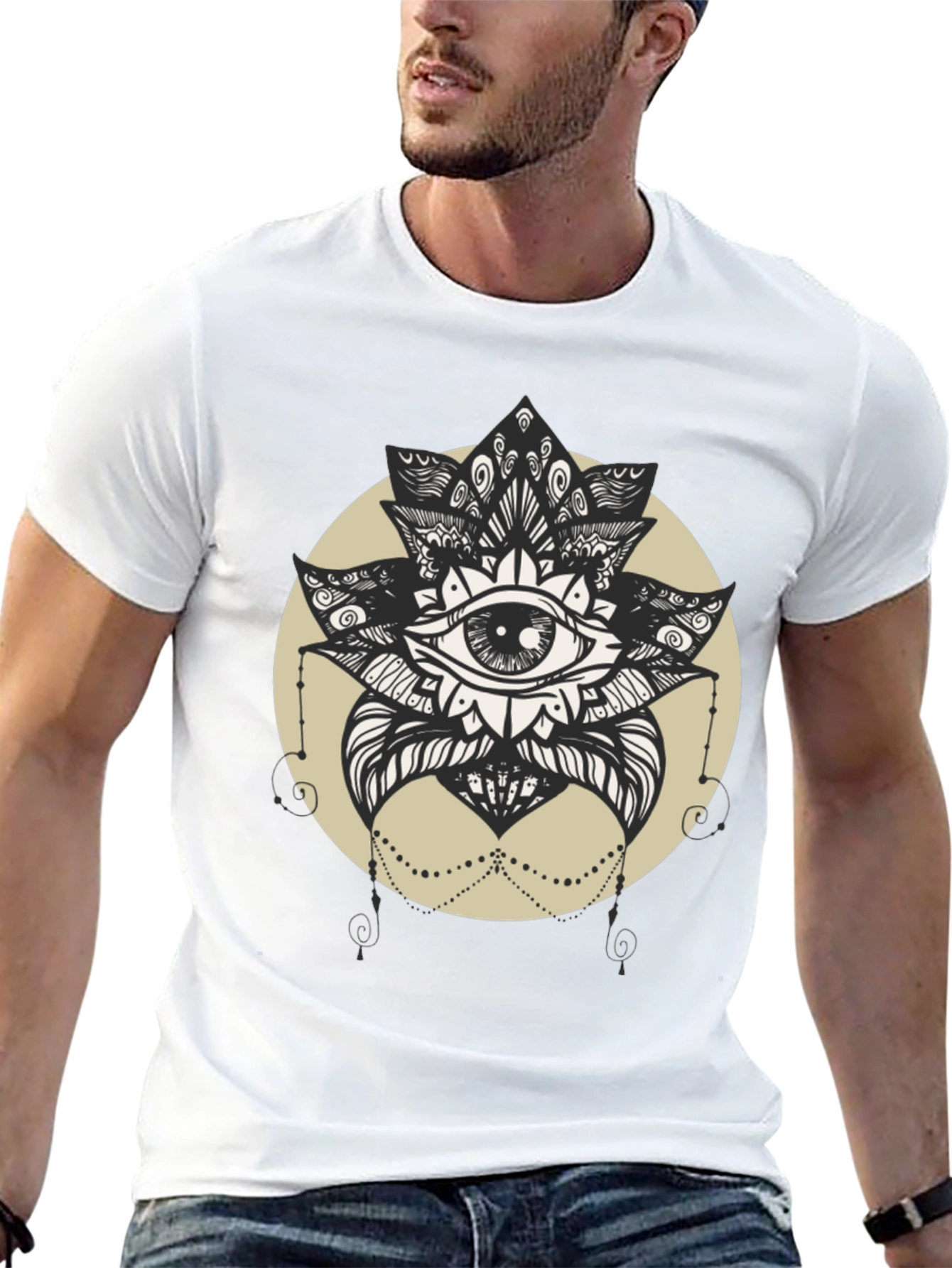 Eye Mandala Graphic Tee - Black Cotton T-Shirt