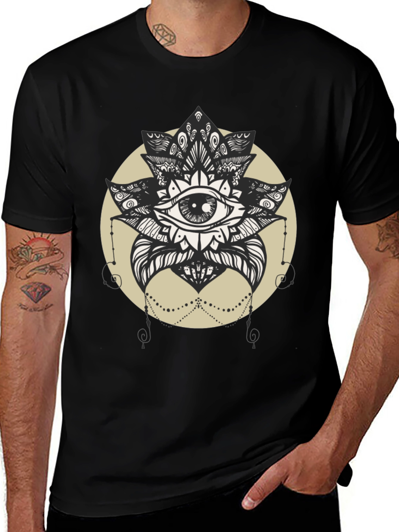 Eye Mandala Graphic Tee - Black Cotton T-Shirt