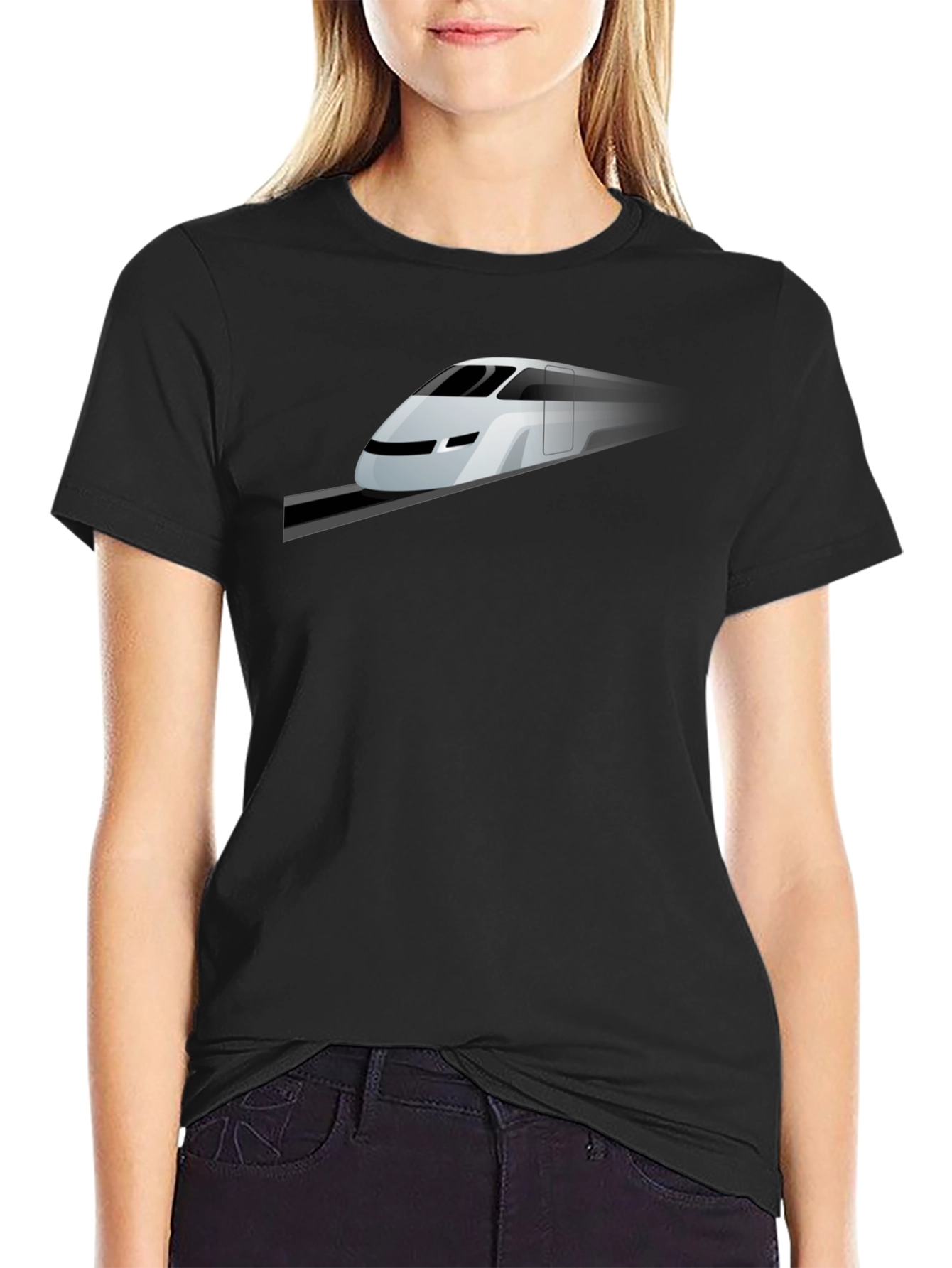 Modern Train Graphic Tee - Black Cotton Blend