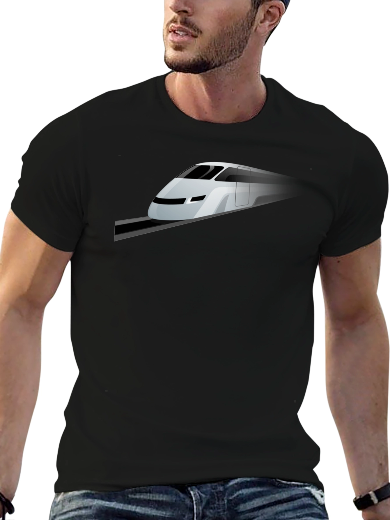 Modern Train Graphic Tee - Black Cotton Blend