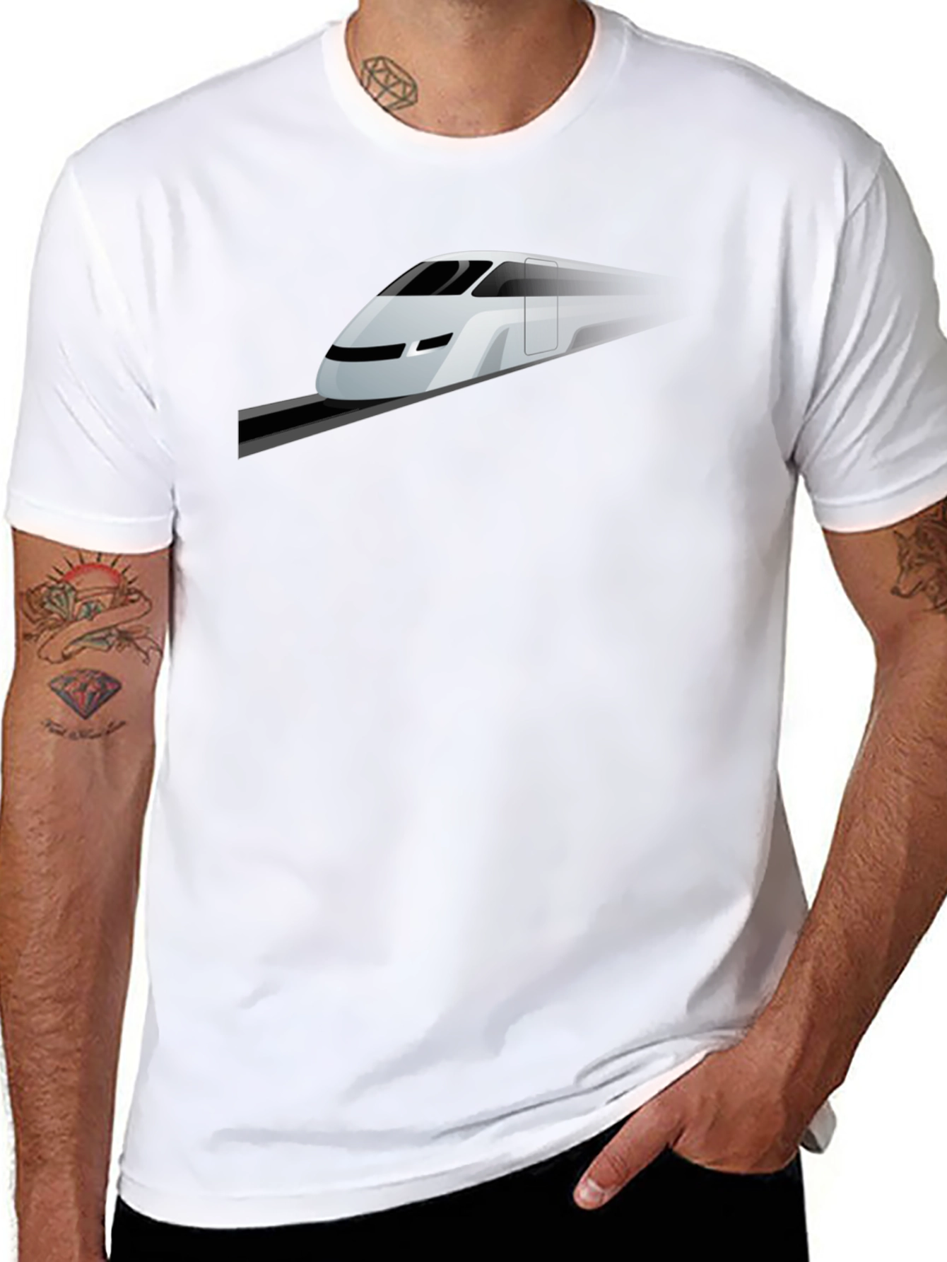Modern Train Graphic Tee - Black Cotton Blend