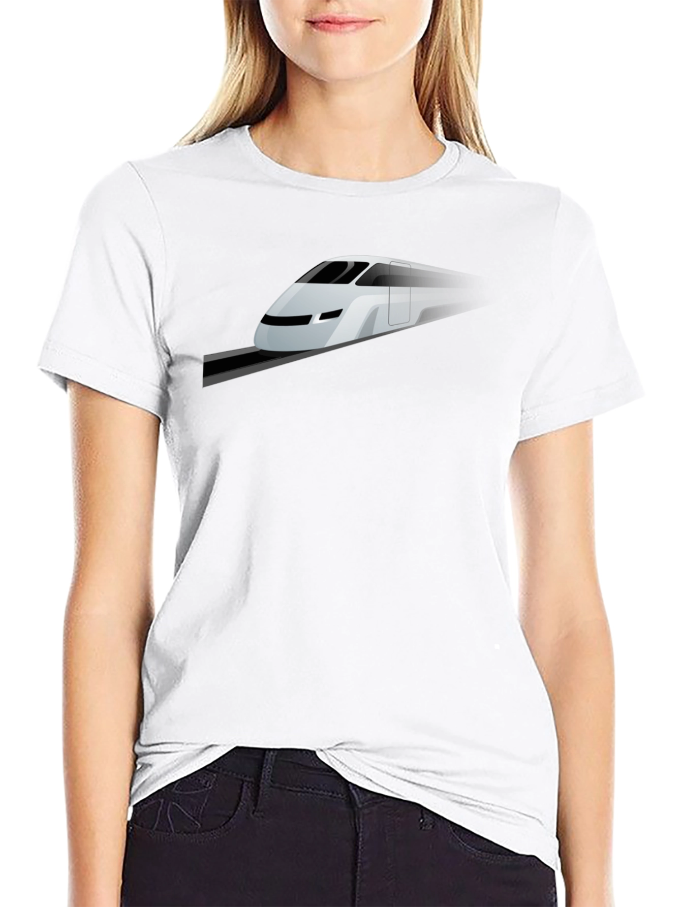 Modern Train Graphic Tee - Black Cotton Blend
