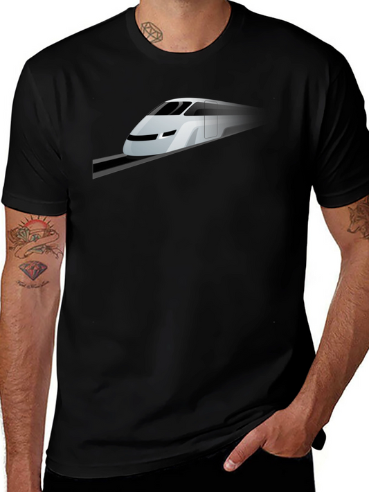 Modern Train Graphic Tee - Black Cotton Blend