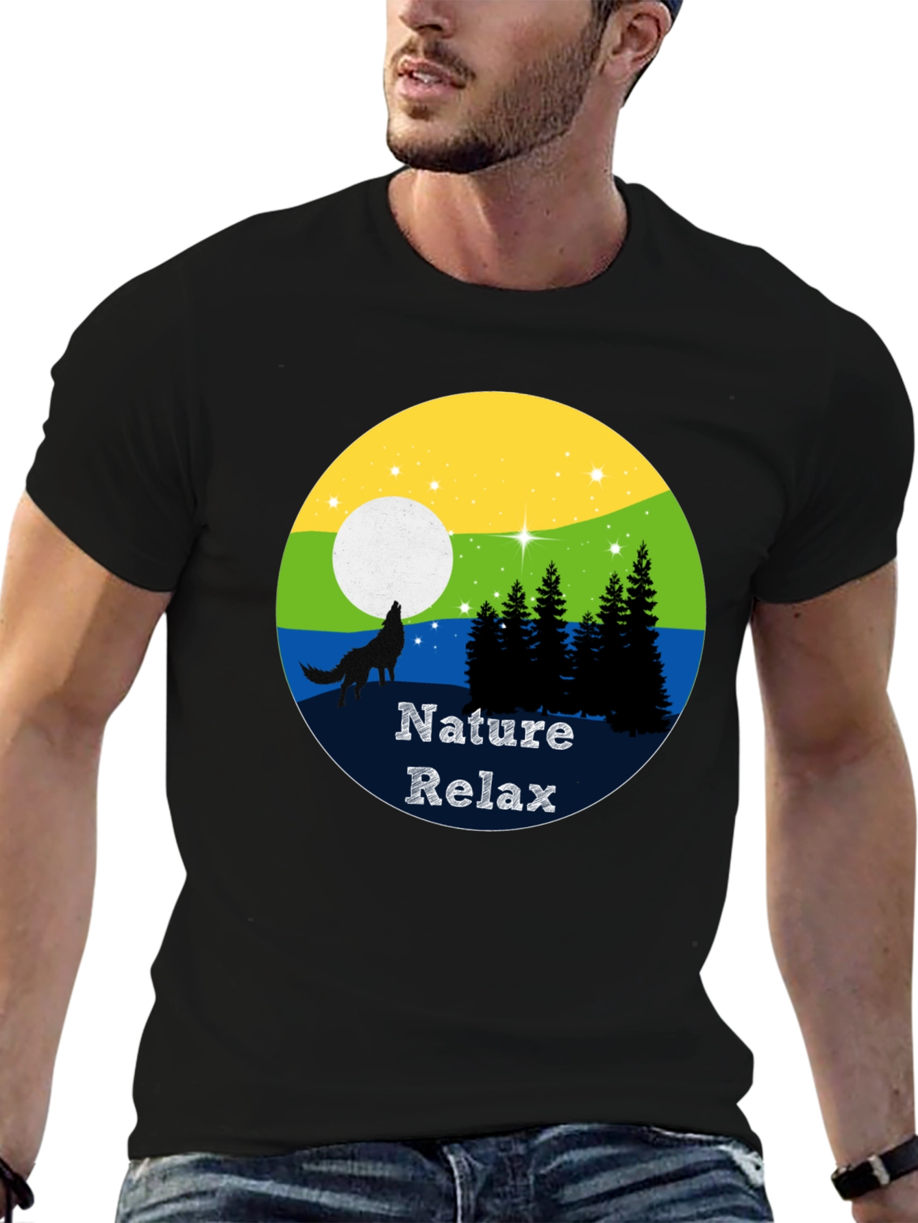 Nature Relax T-Shirt - Wolf Howling at Moon