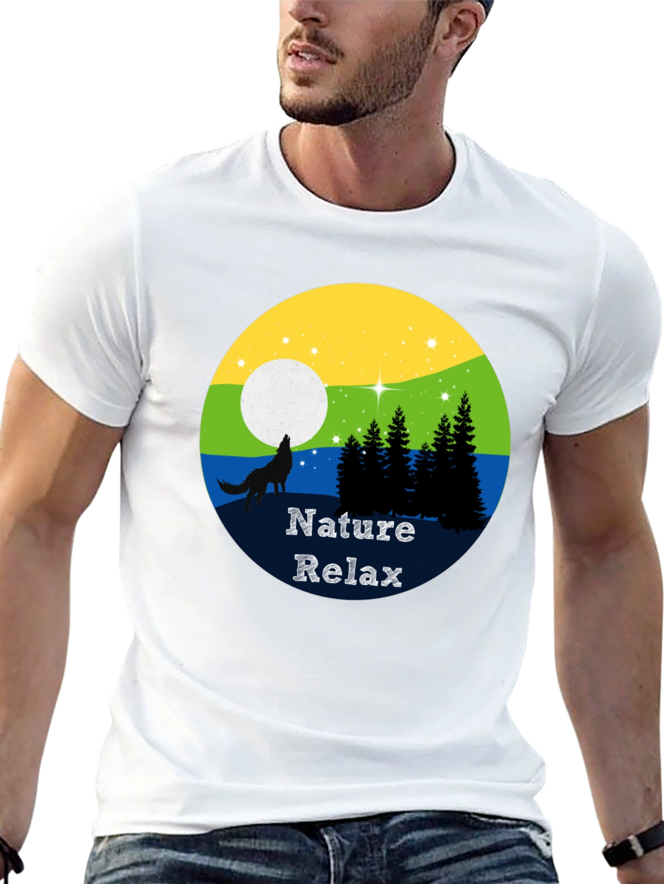 Nature Relax T-Shirt - Wolf Howling at Moon