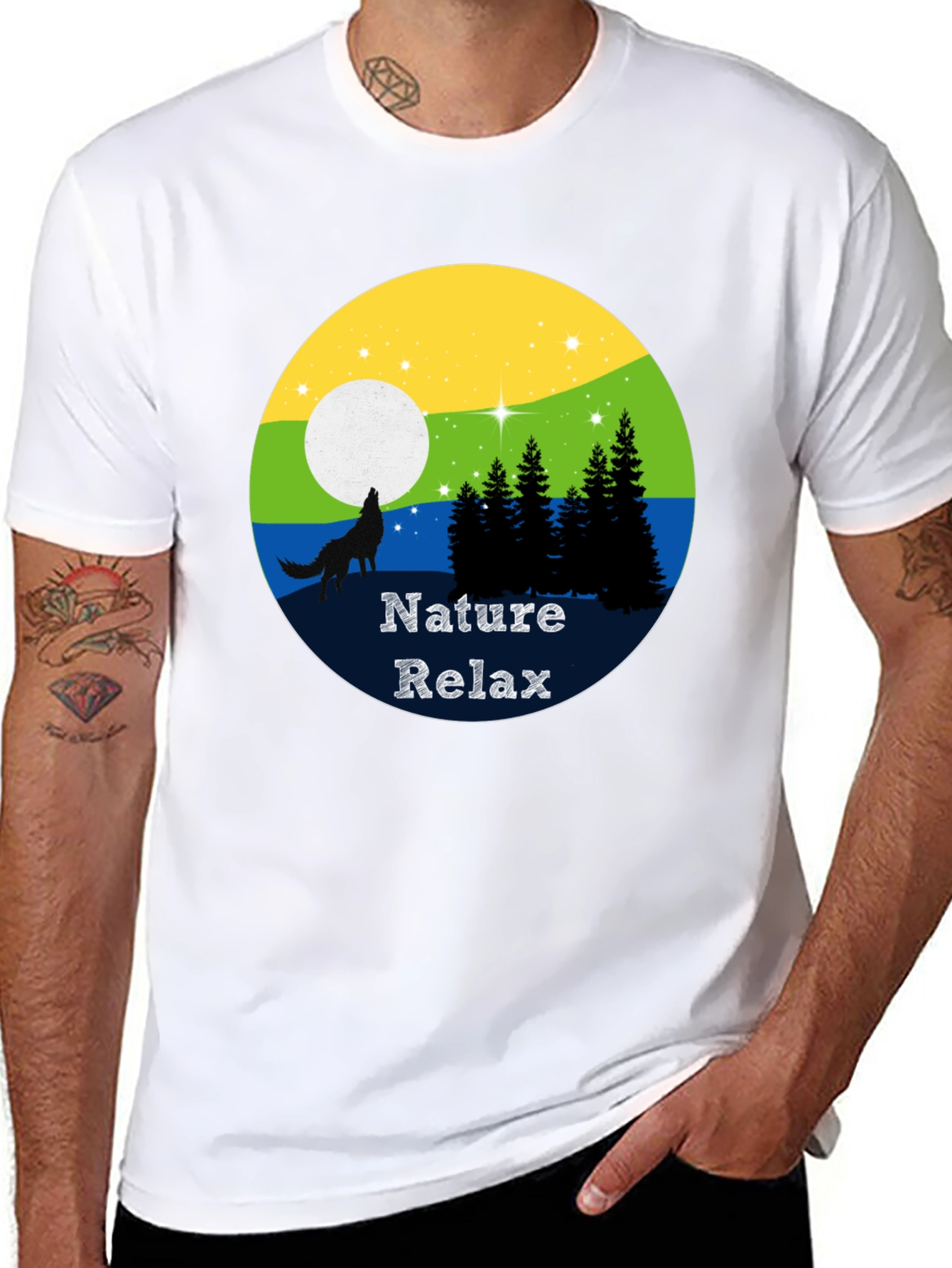 Nature Relax T-Shirt - Wolf Howling at Moon