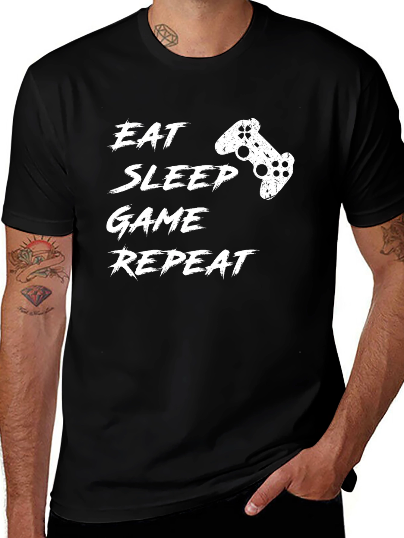 Eat Sleep Game Repeat Black Graphic Tee