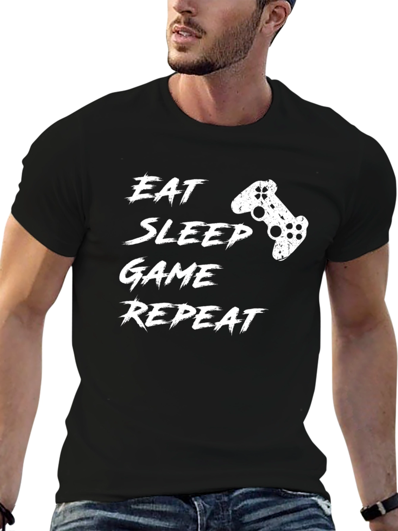 Eat Sleep Game Repeat Black Graphic Tee