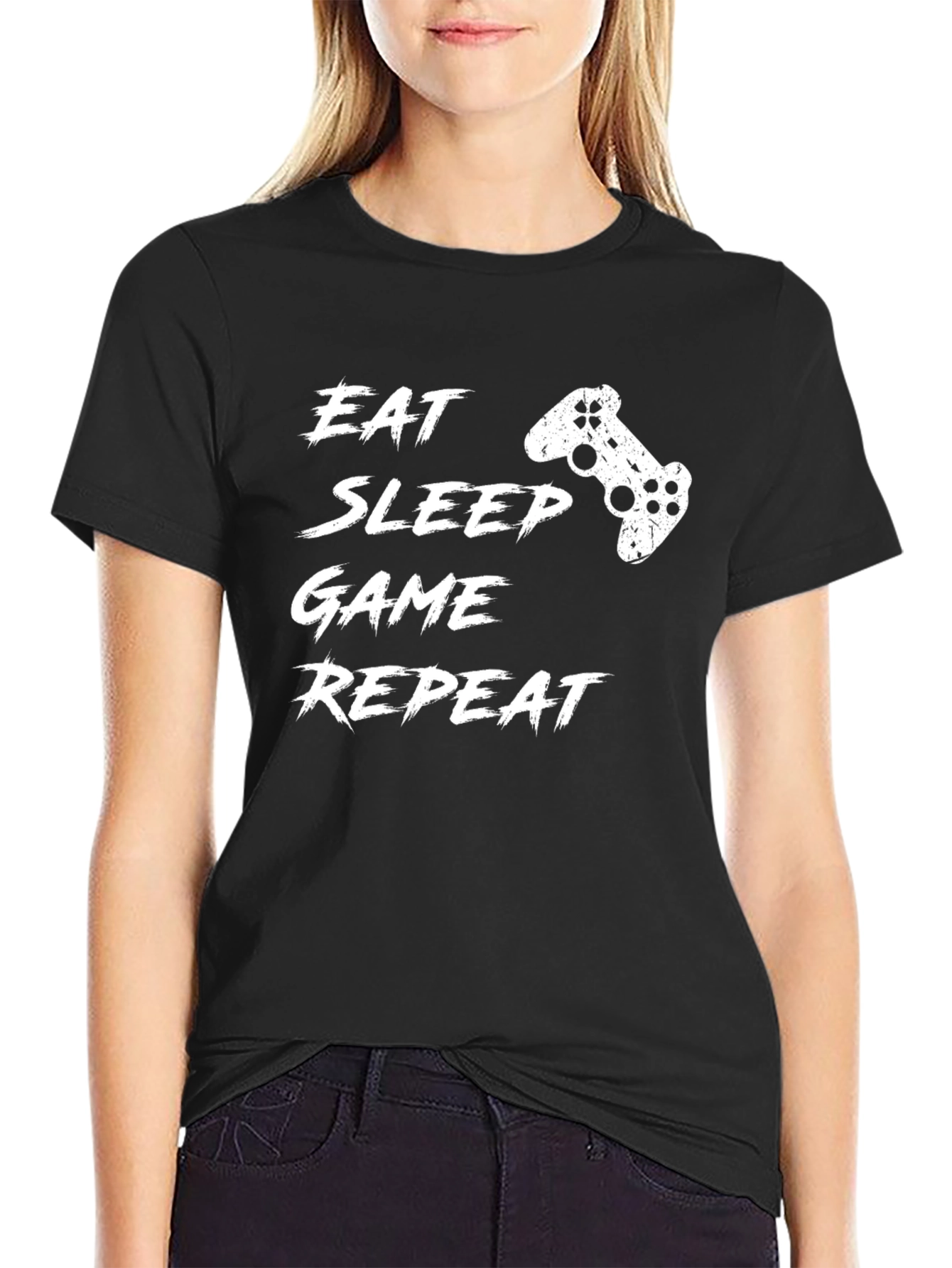 Eat Sleep Game Repeat Black Graphic Tee