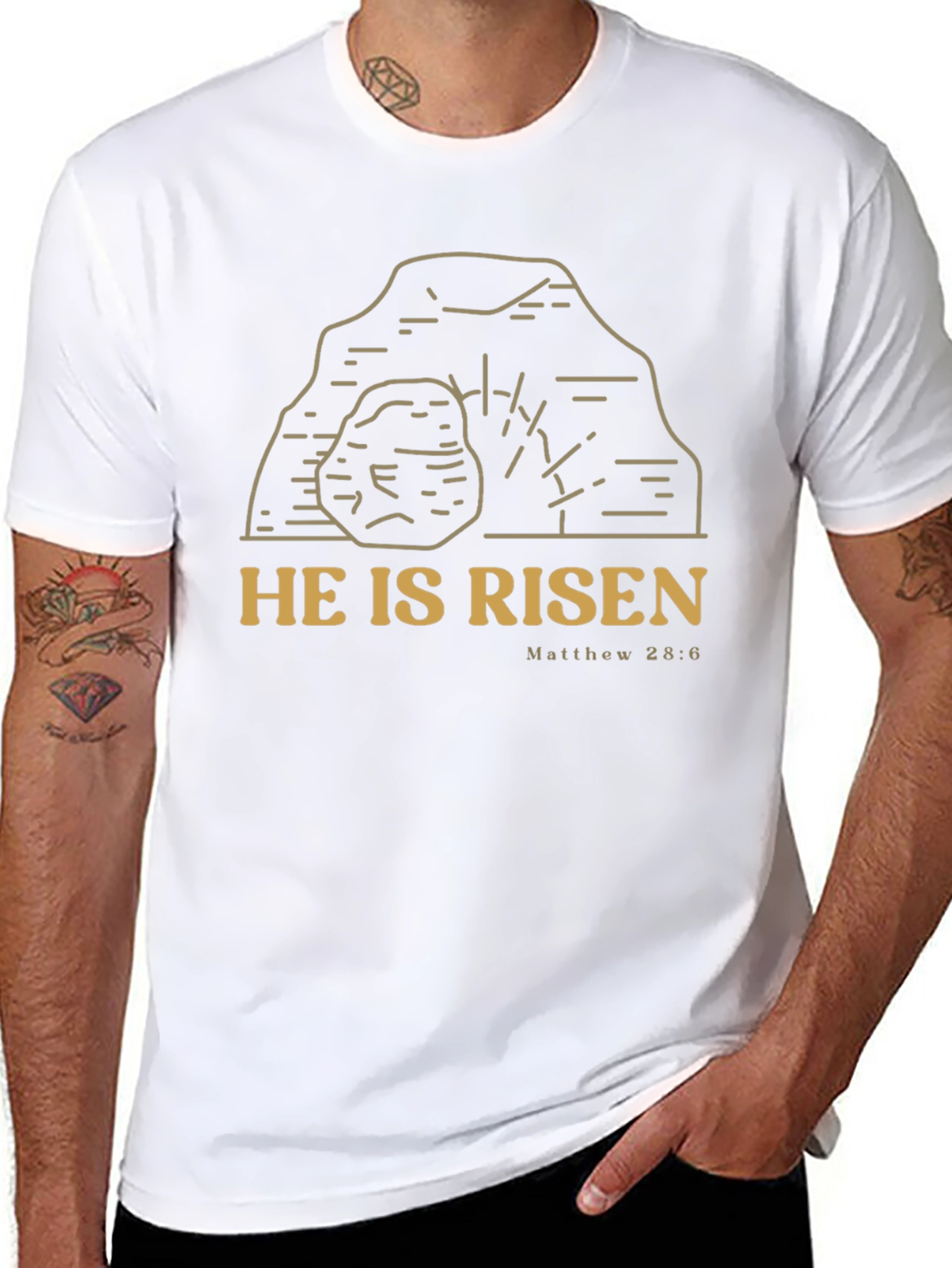 He Is Risen Graphic Tee - Matthew 28:6