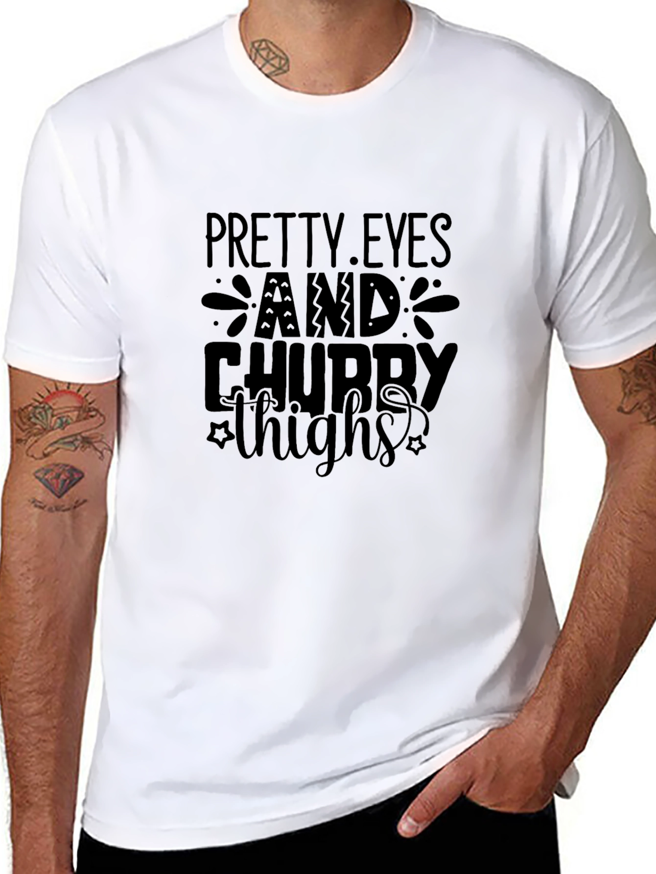Pretty Eyes and Chubby Thighs Black Graphic Tee