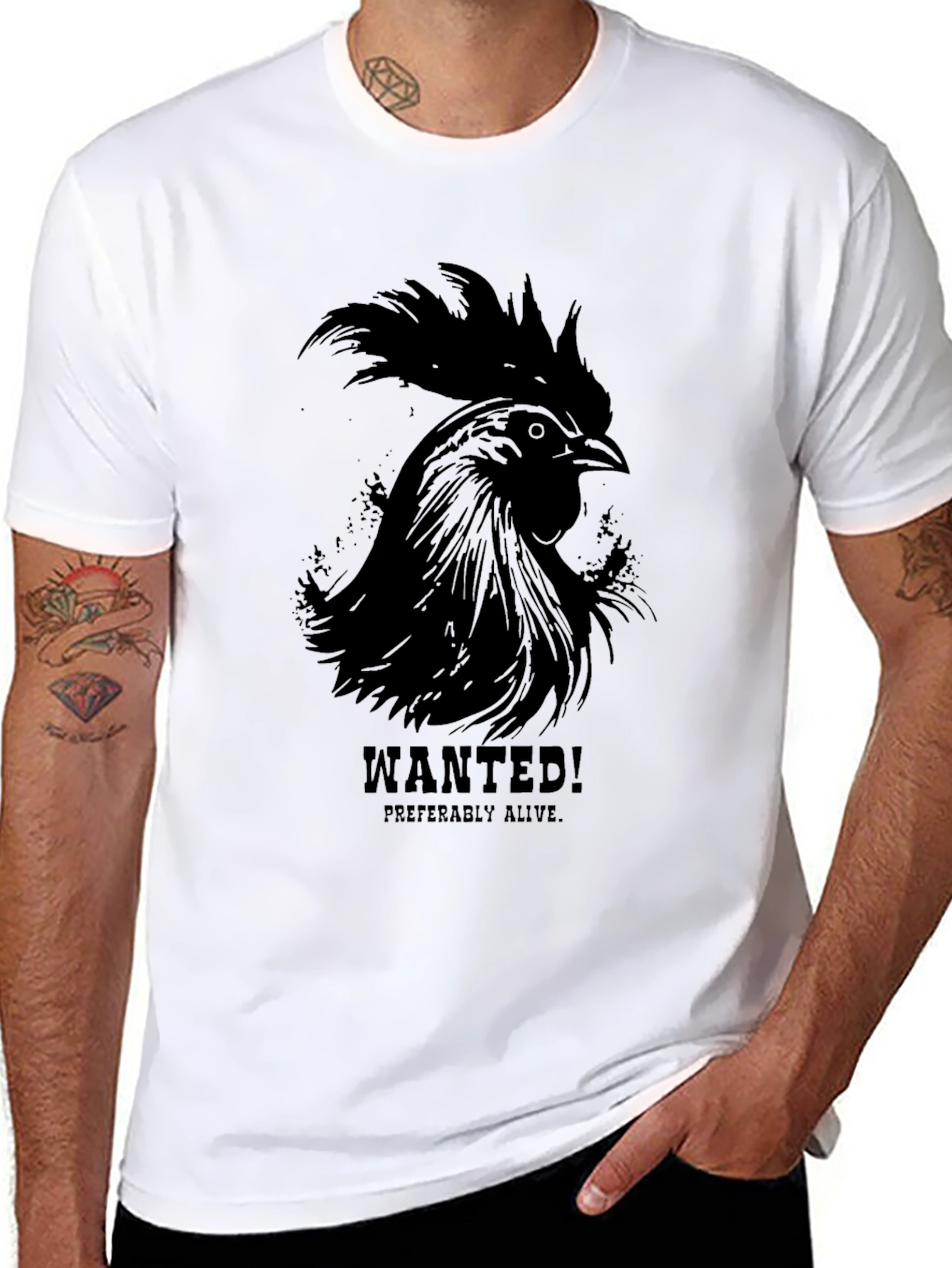 Wanted Rooster Black T-Shirt - Mens Graphic Tee