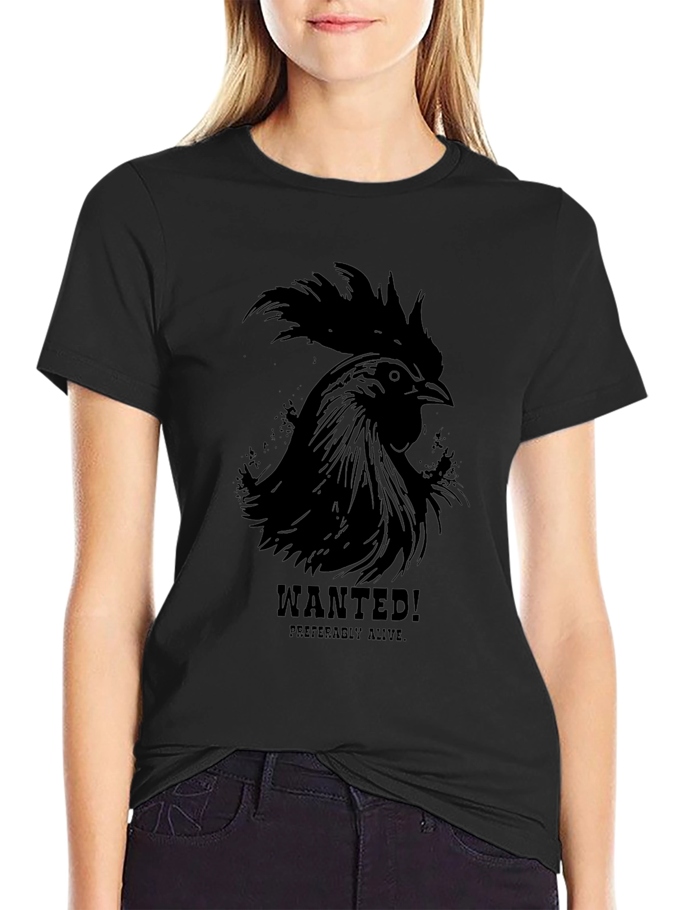 Wanted Rooster Black T-Shirt - Mens Graphic Tee