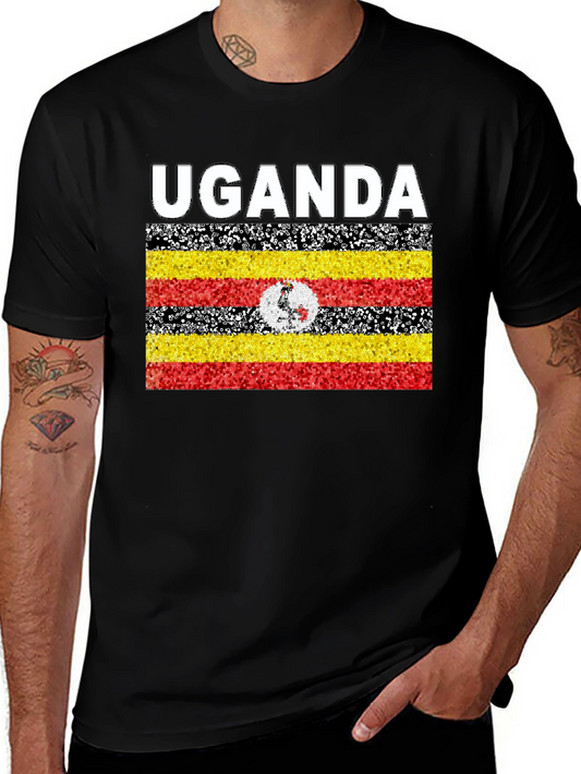 Uganda Flag Graphic T-Shirt - Black Cotton Tee