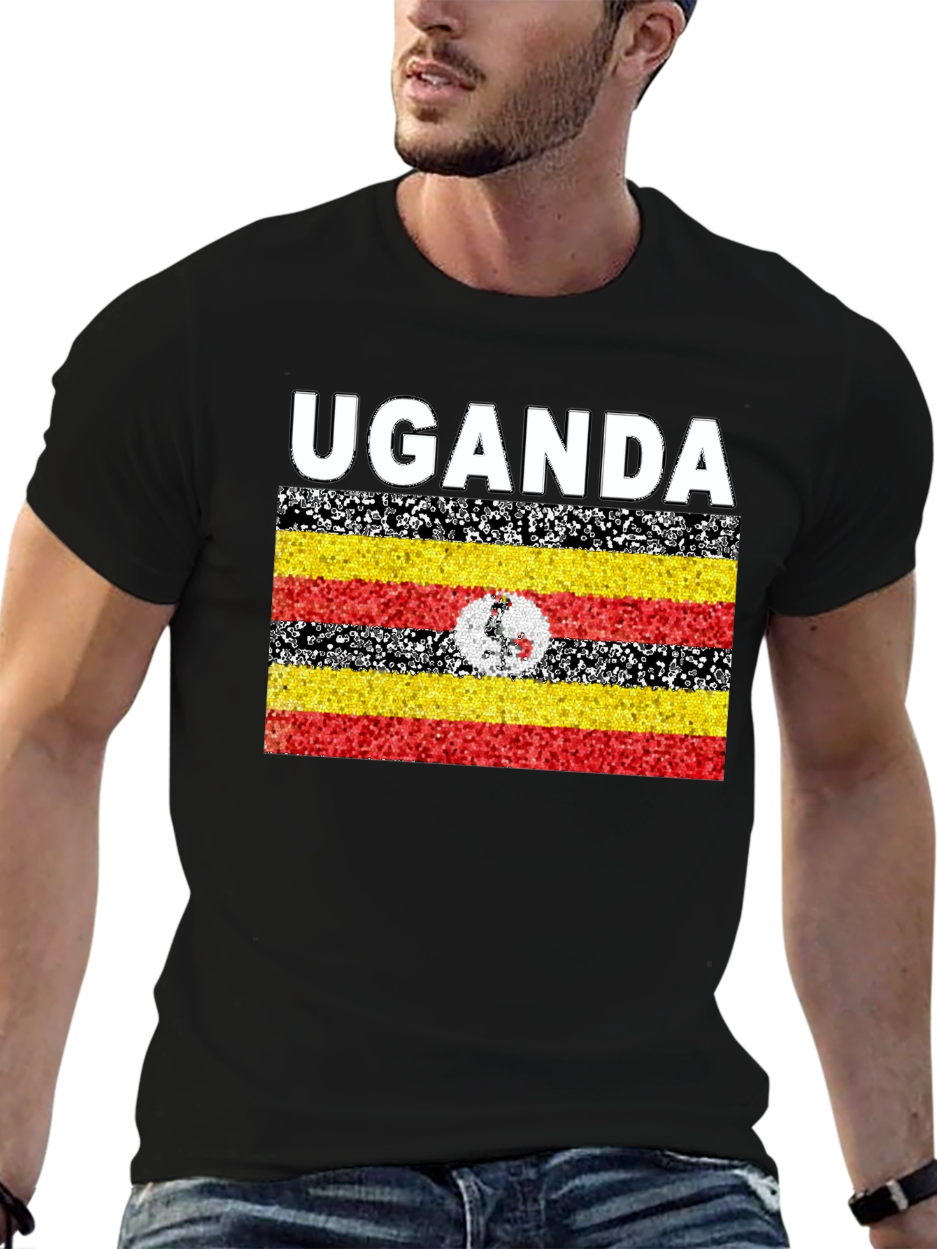 Uganda Flag Graphic T-Shirt - Black Cotton Tee