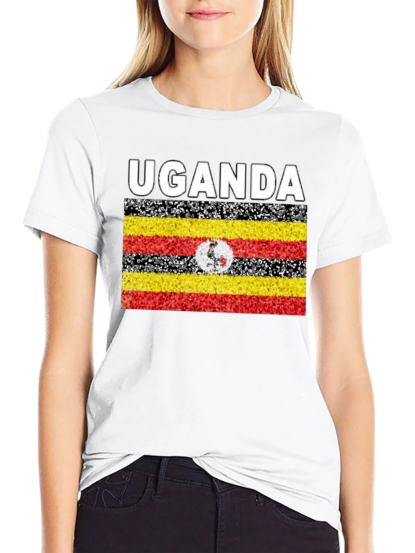 Uganda Flag Graphic T-Shirt - Black Cotton Tee