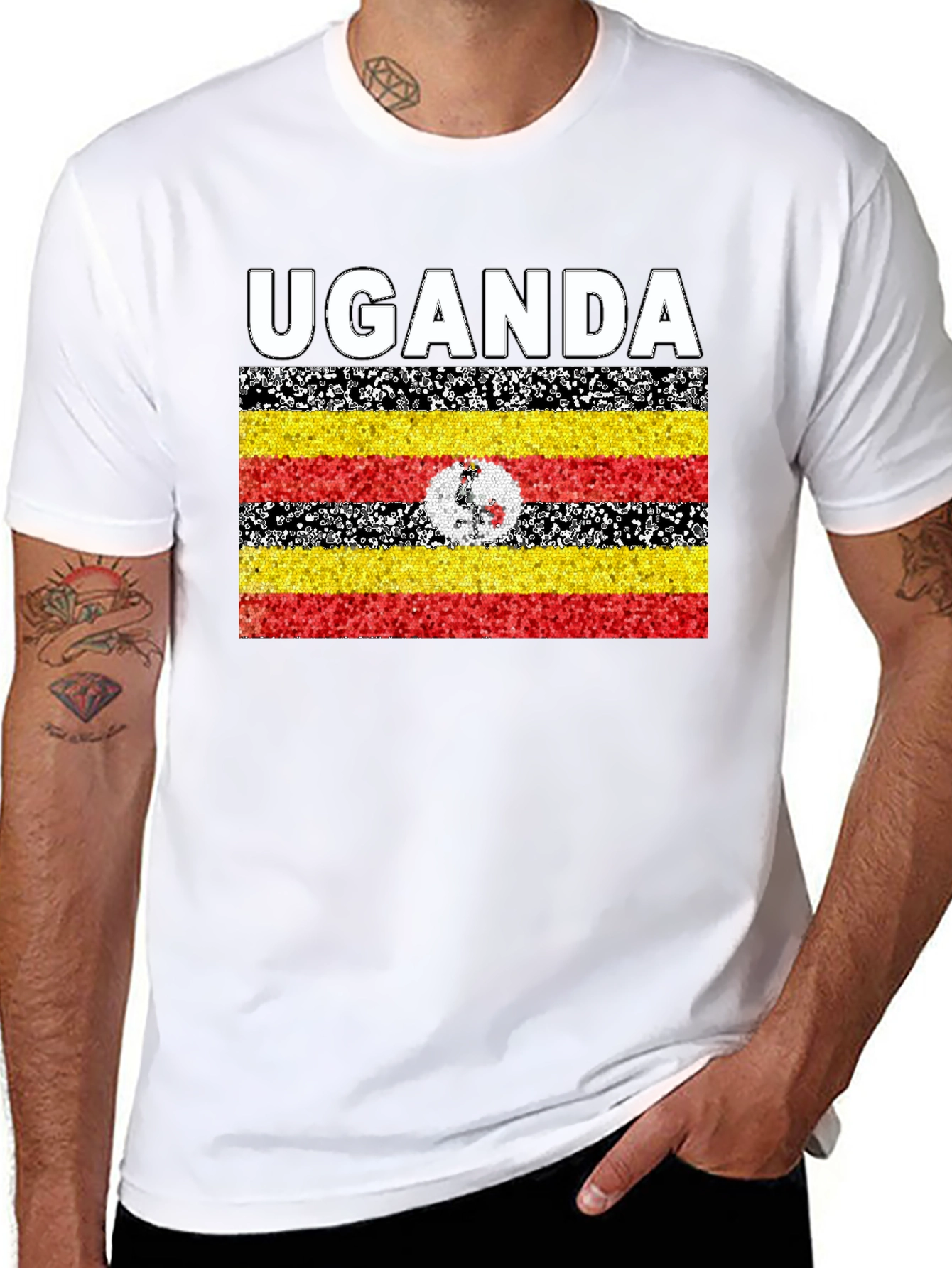 Uganda Flag Graphic T-Shirt - Black Cotton Tee