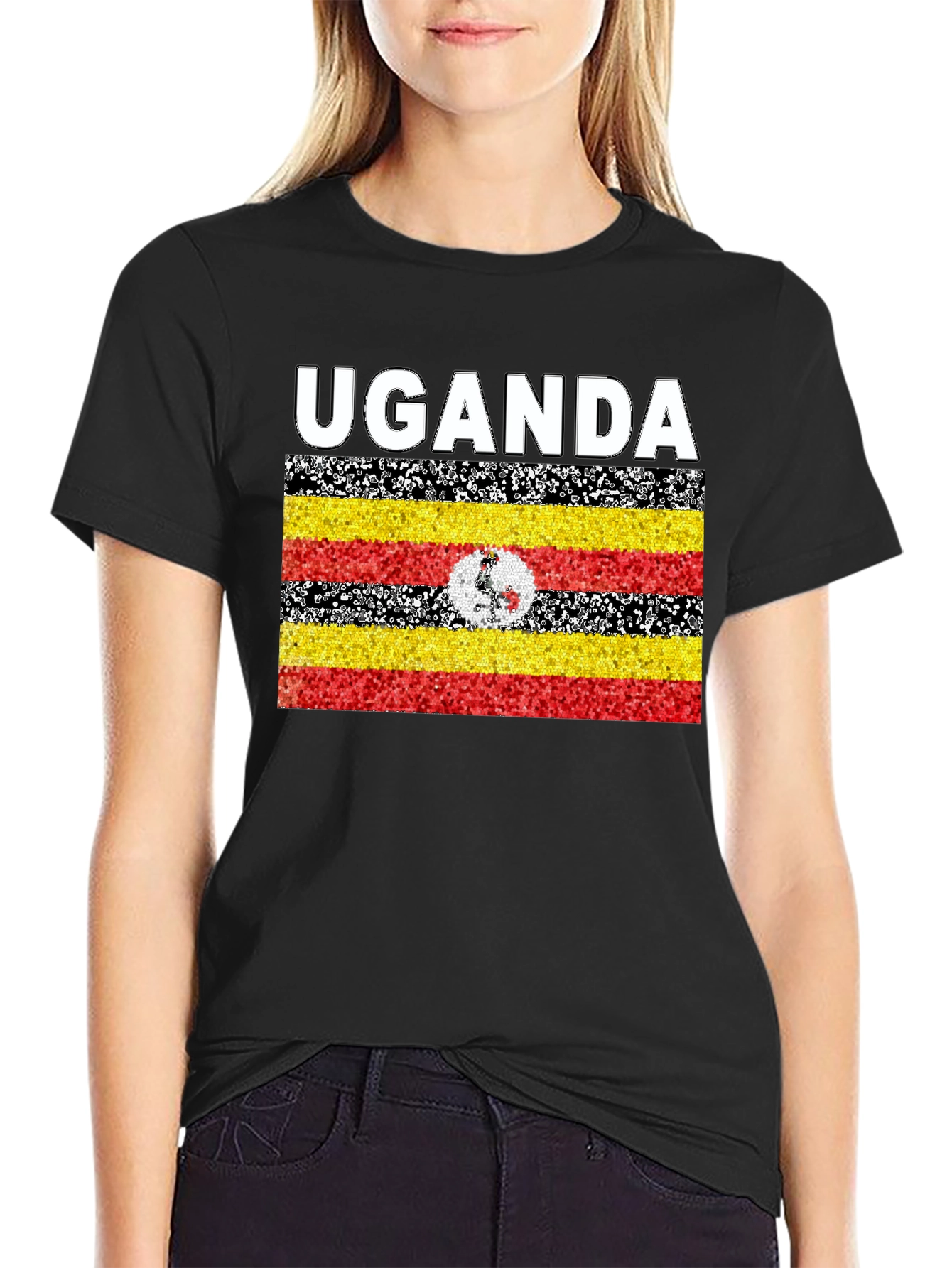 Uganda Flag Graphic T-Shirt - Black Cotton Tee