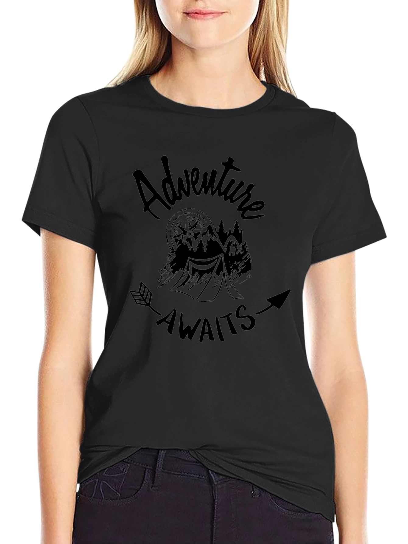Adventure Awaits Black Graphic Tee