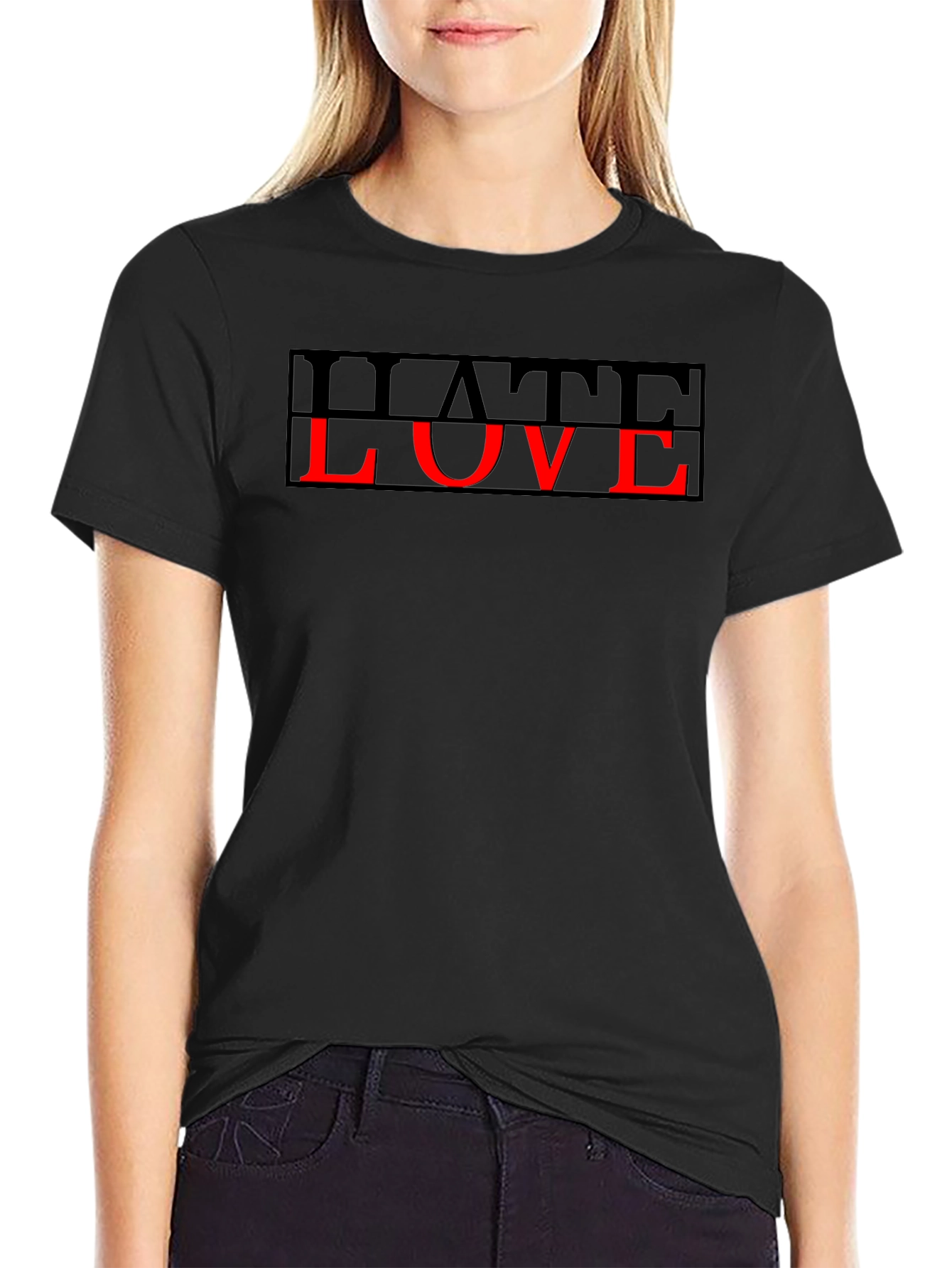 Hate Love Graphic Print T-Shirt - Black