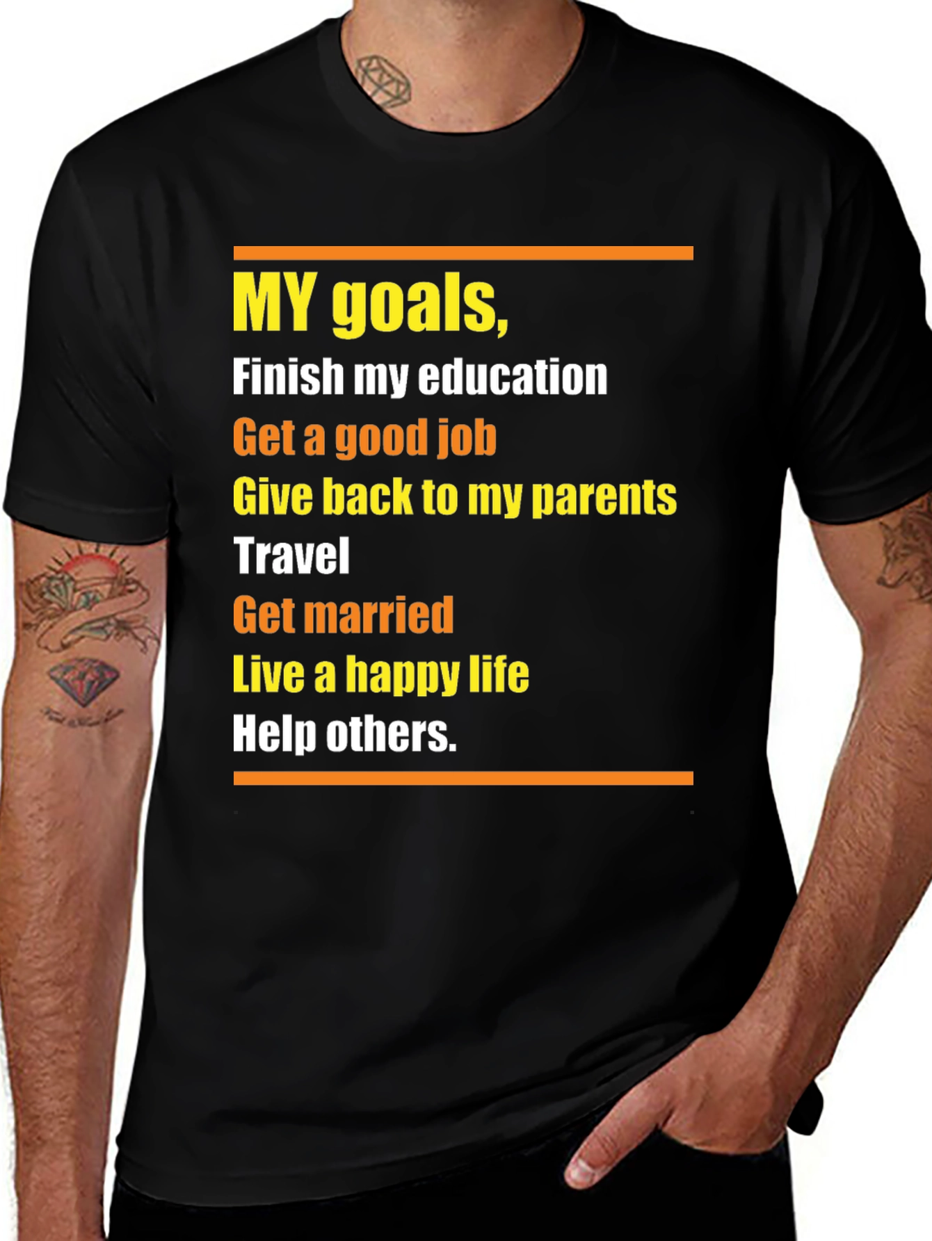 Goals T-Shirt: Education Job Travel Family Happiness