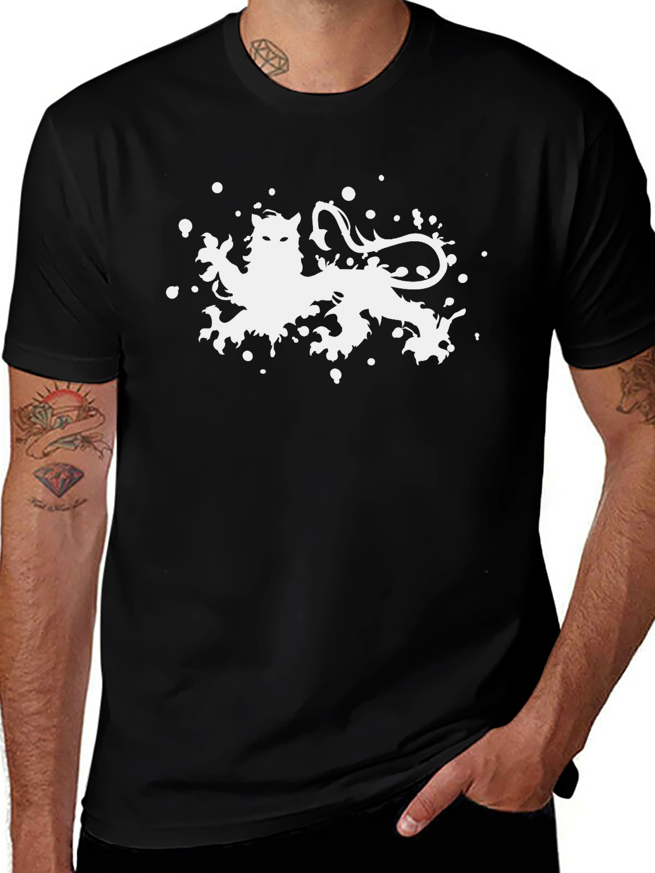 Black Lion Splatter Print T-Shirt
