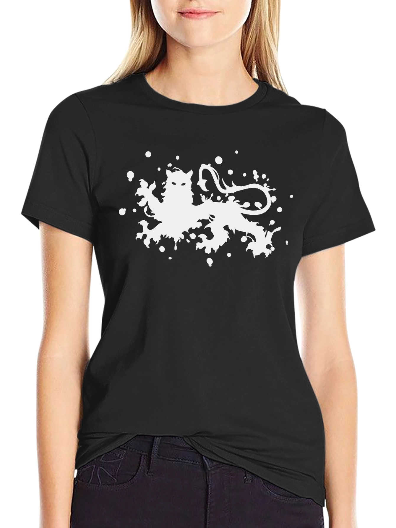 Black Lion Splatter Print T-Shirt