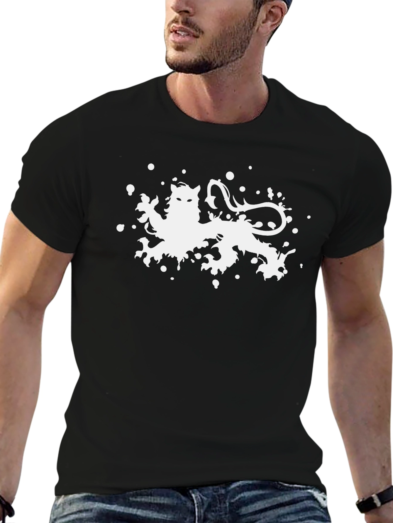Black Lion Splatter Print T-Shirt