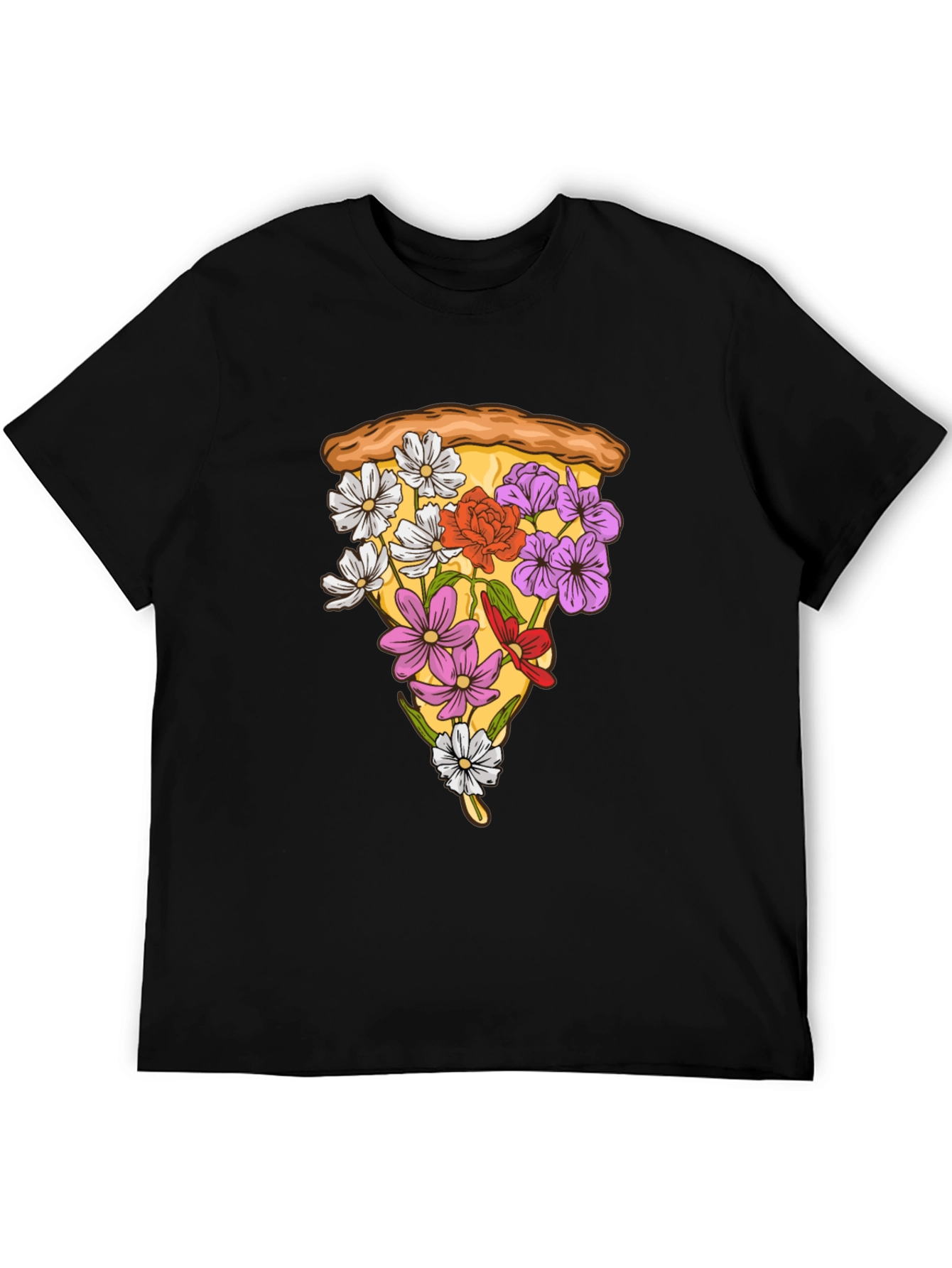 Floral Pizza Slice Graphic Tee - Black