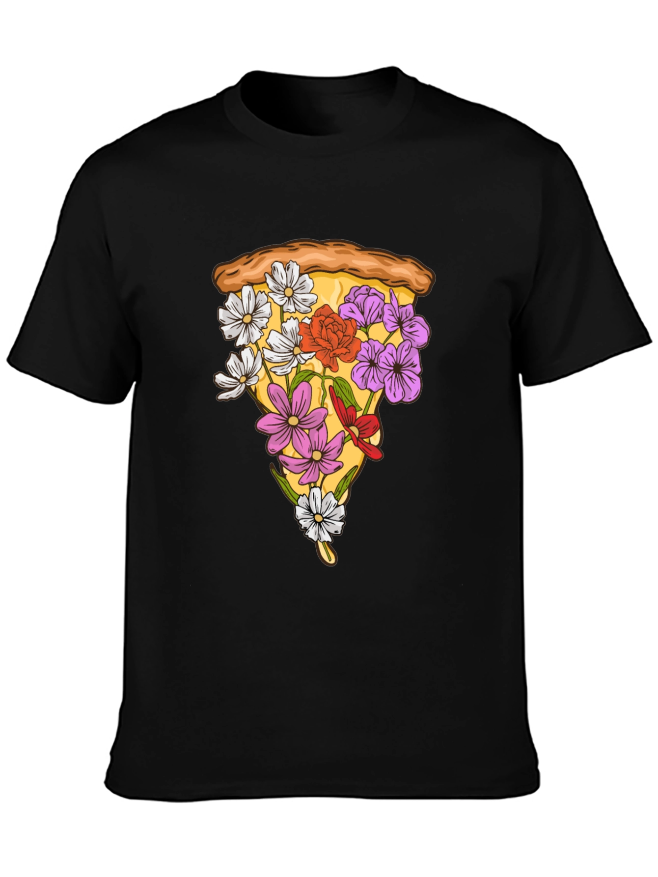 Floral Pizza Slice Graphic Tee - Black