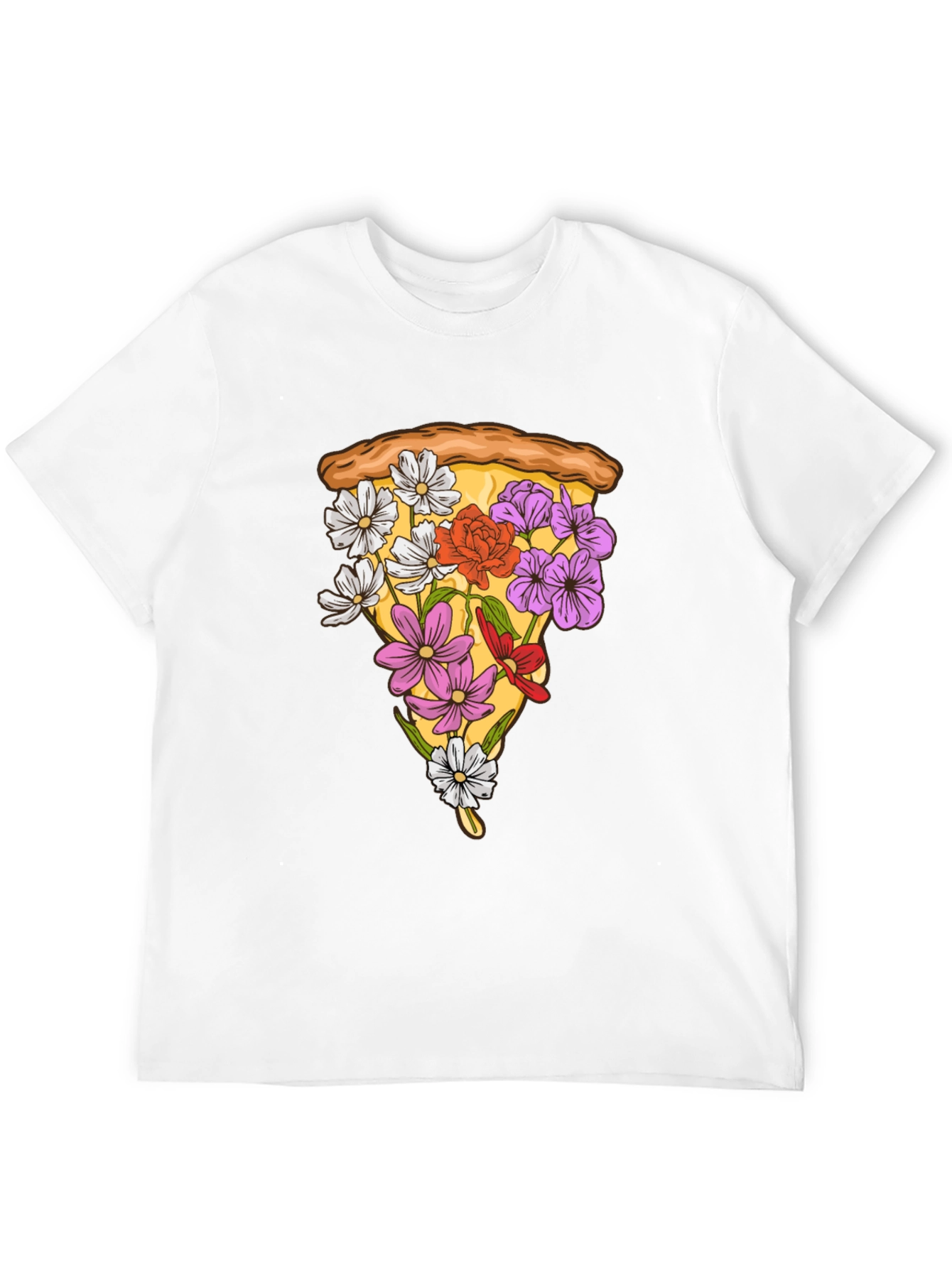 Floral Pizza Slice Graphic Tee - Black