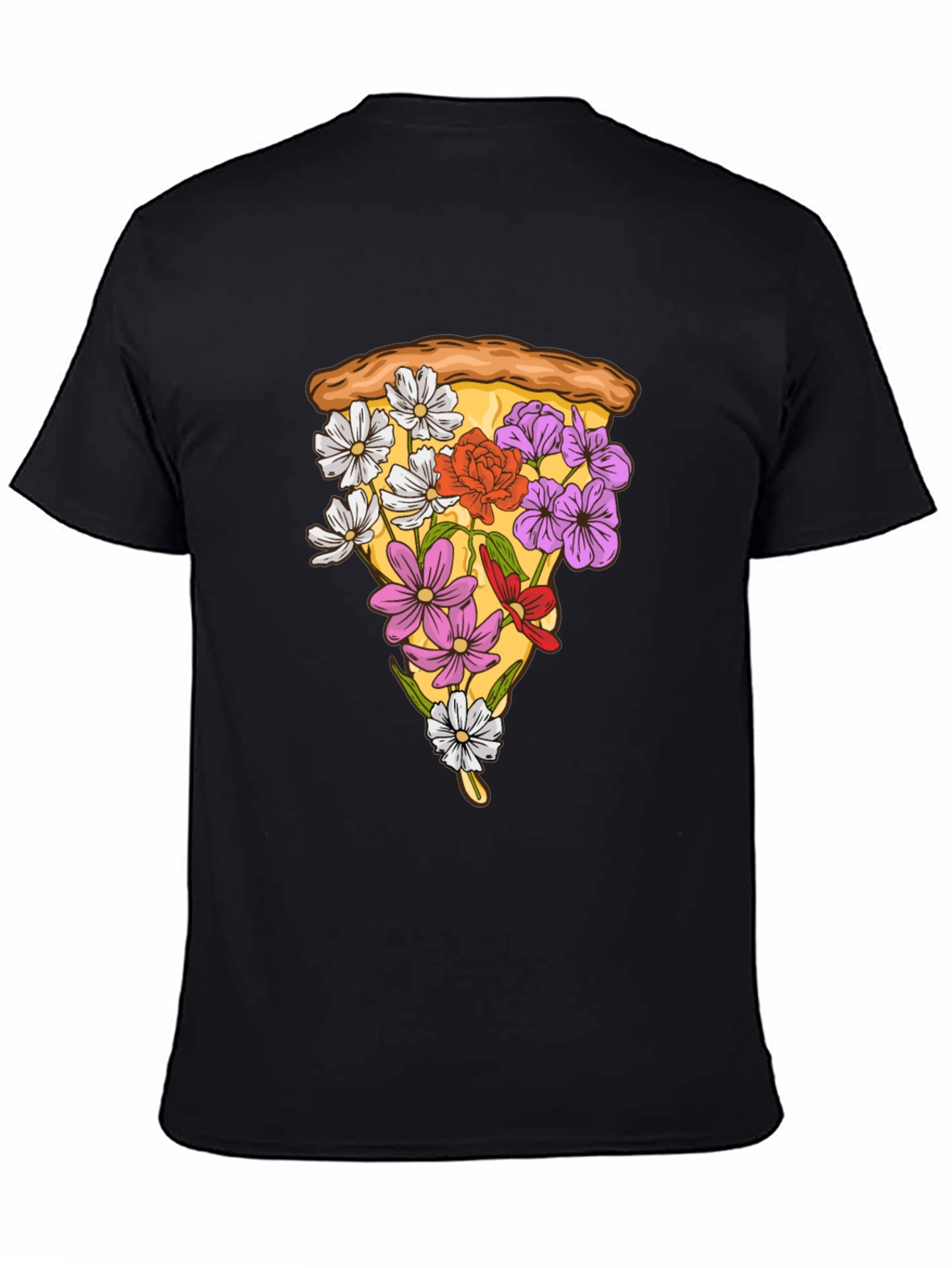 Floral Pizza Slice Graphic Tee - Black