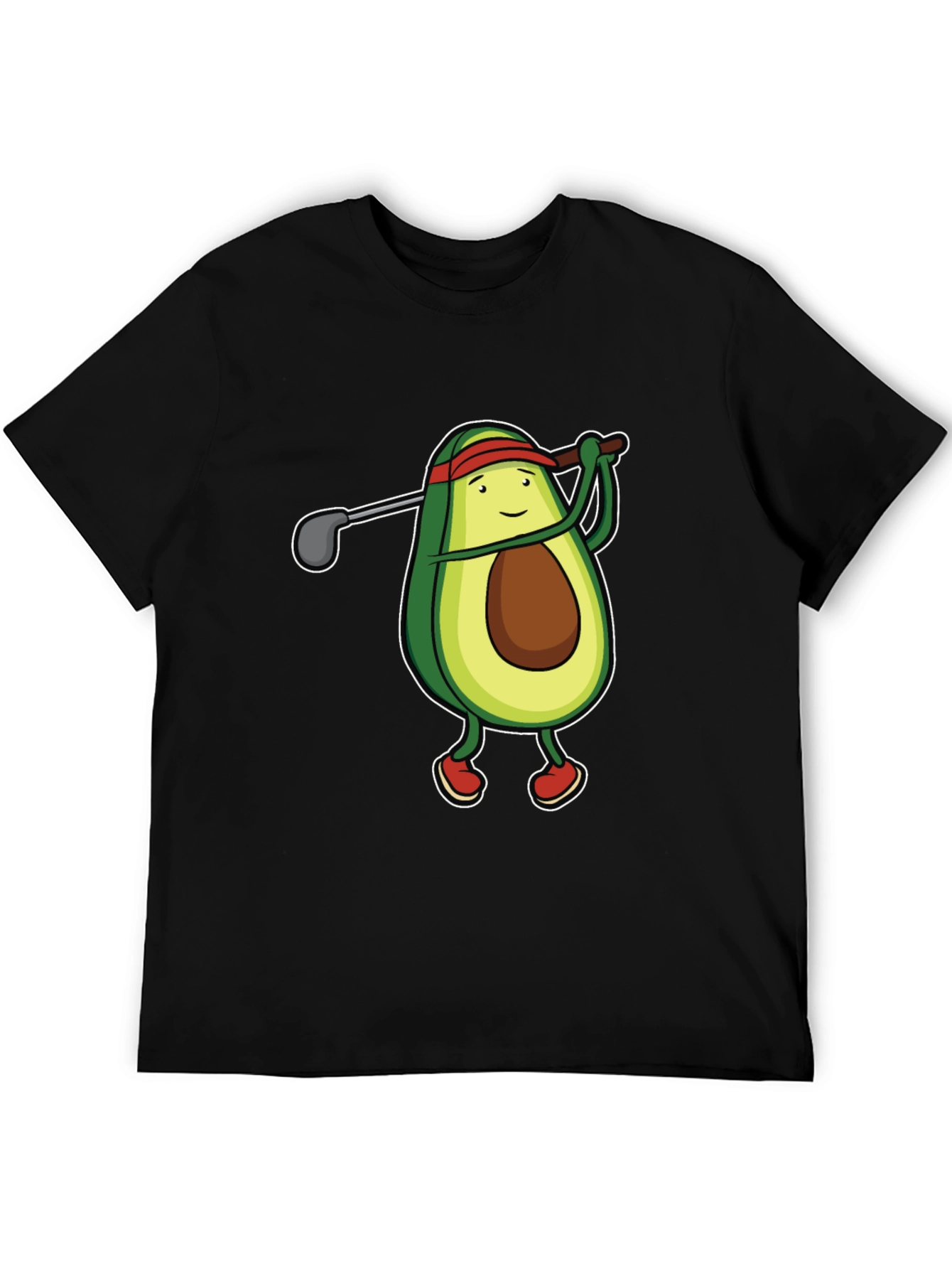 Avocado Golfer Funny Black T-Shirt