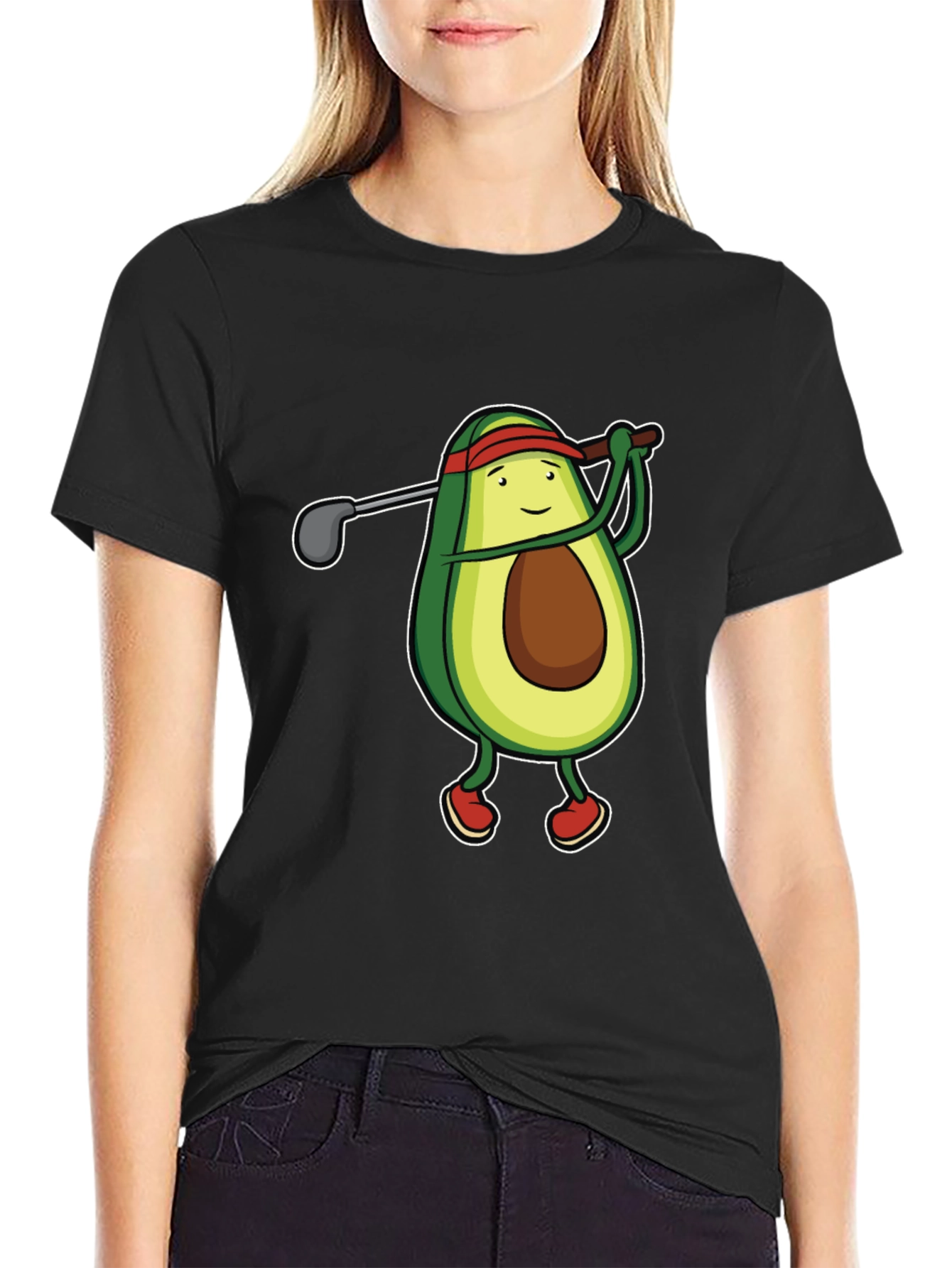 Avocado Golfer Funny Black T-Shirt