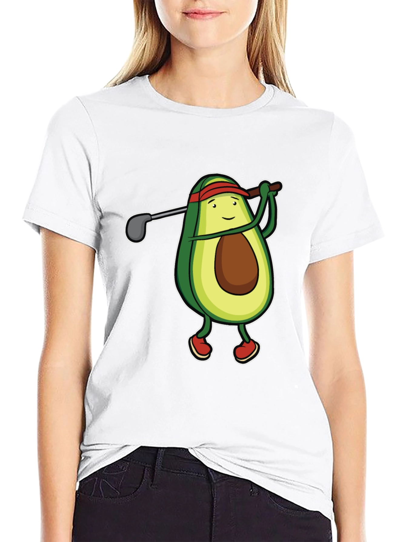 Avocado Golfer Funny Black T-Shirt