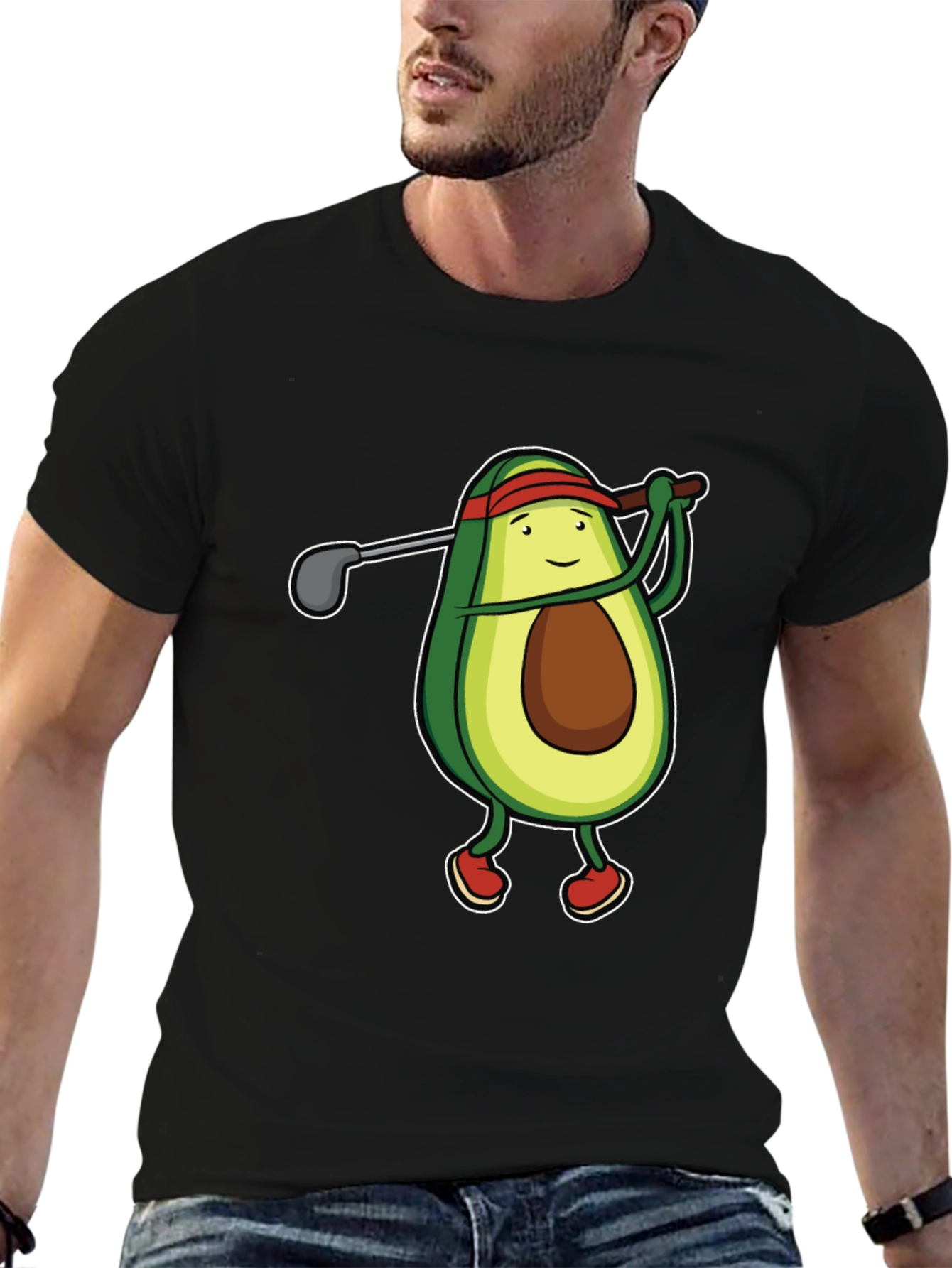 Avocado Golfer Funny Black T-Shirt