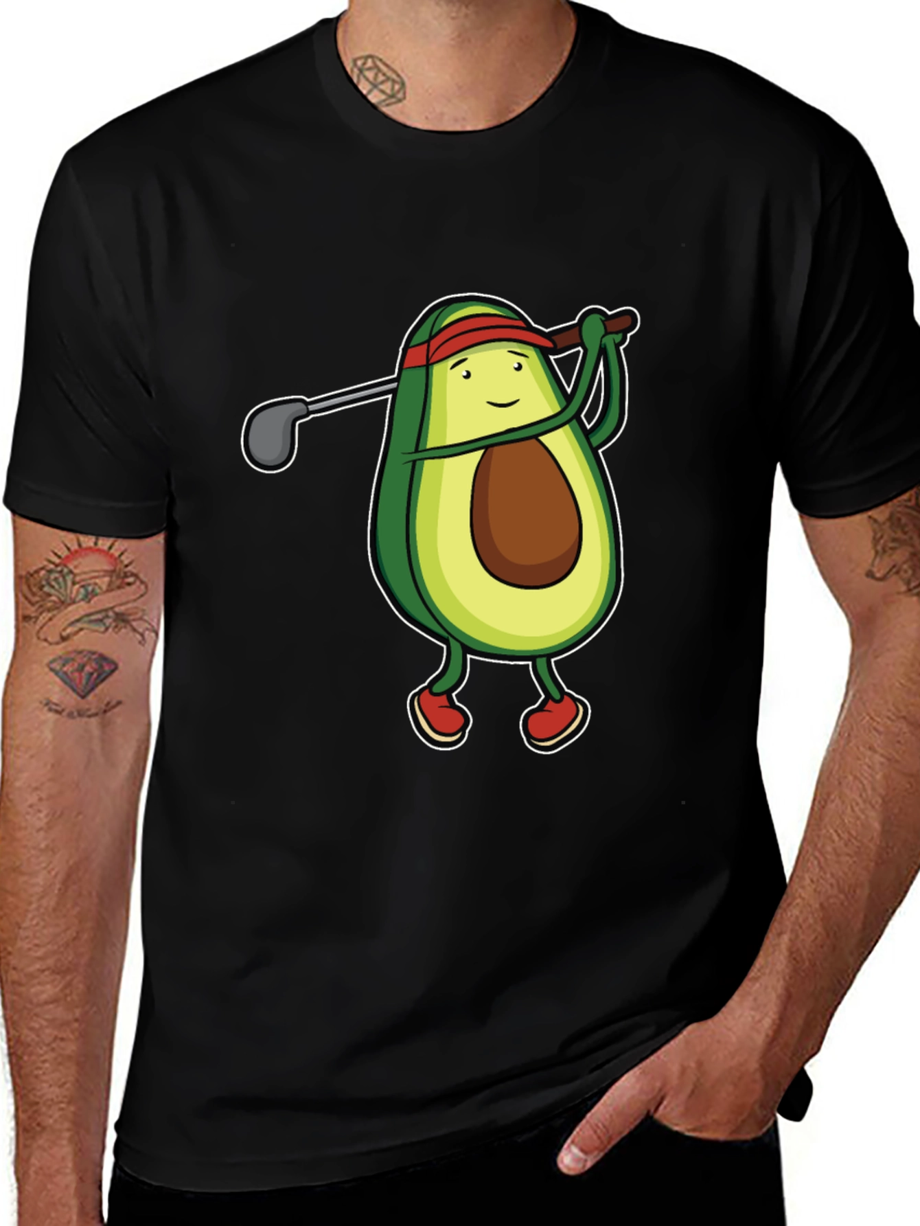 Avocado Golfer Funny Black T-Shirt