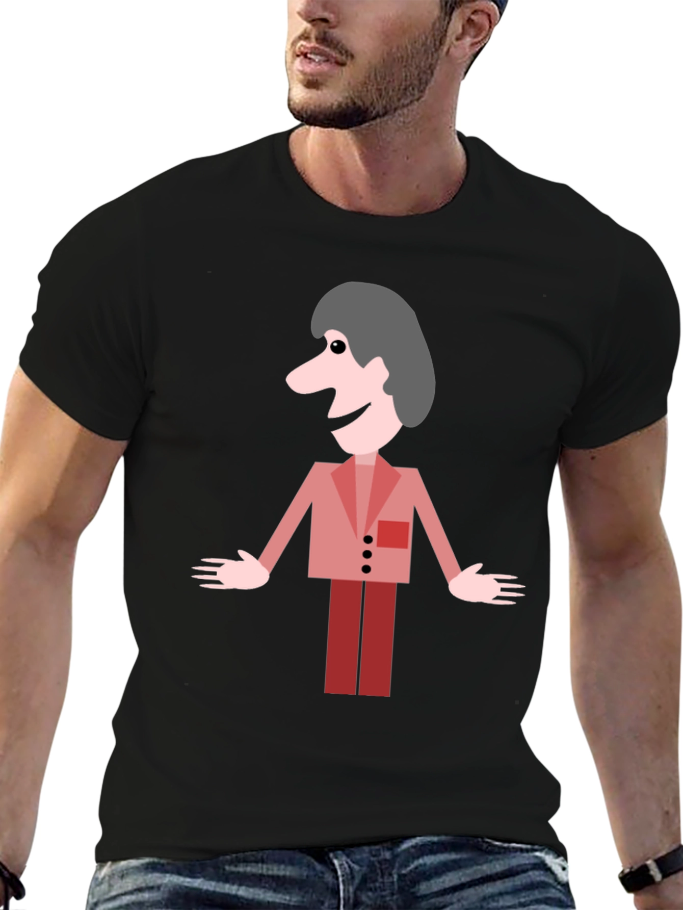 Cartoon Man Graphic Black T-Shirt