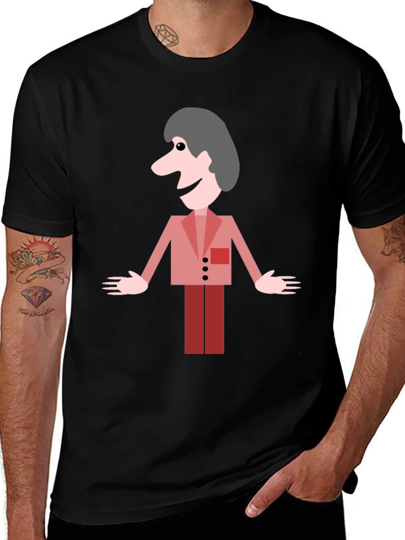 Cartoon Man Graphic Black T-Shirt