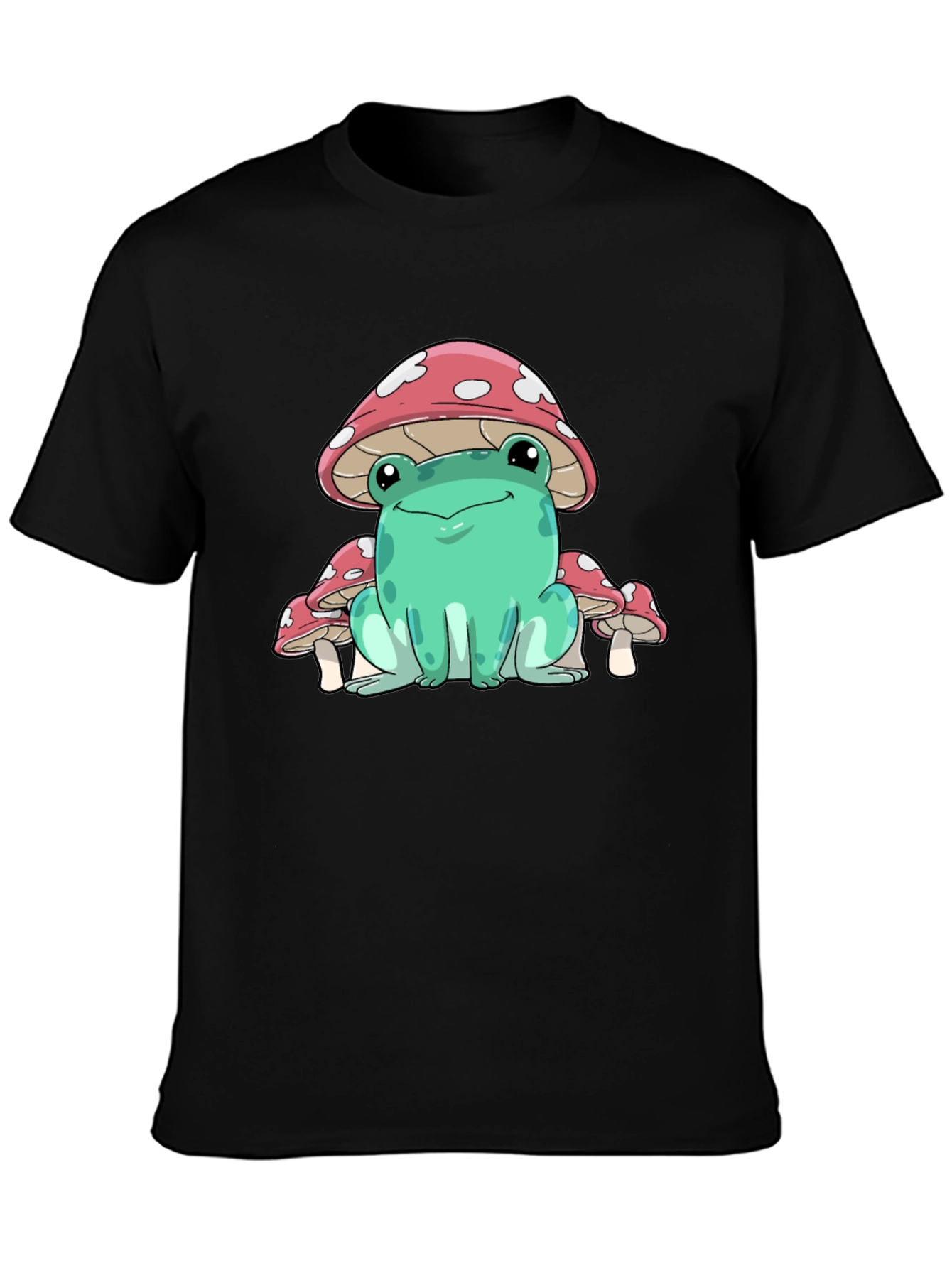 Frog Mushroom Graphic Tee - Whimsical Black T-Shirt