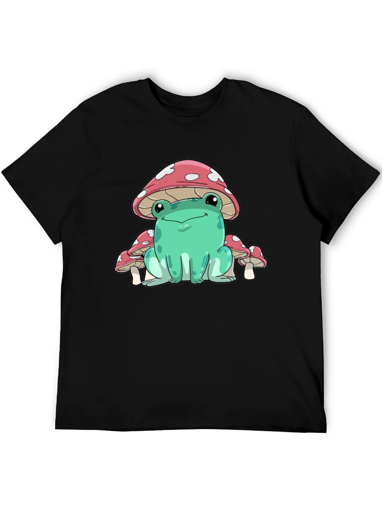 Frog Mushroom Graphic Tee - Whimsical Black T-Shirt
